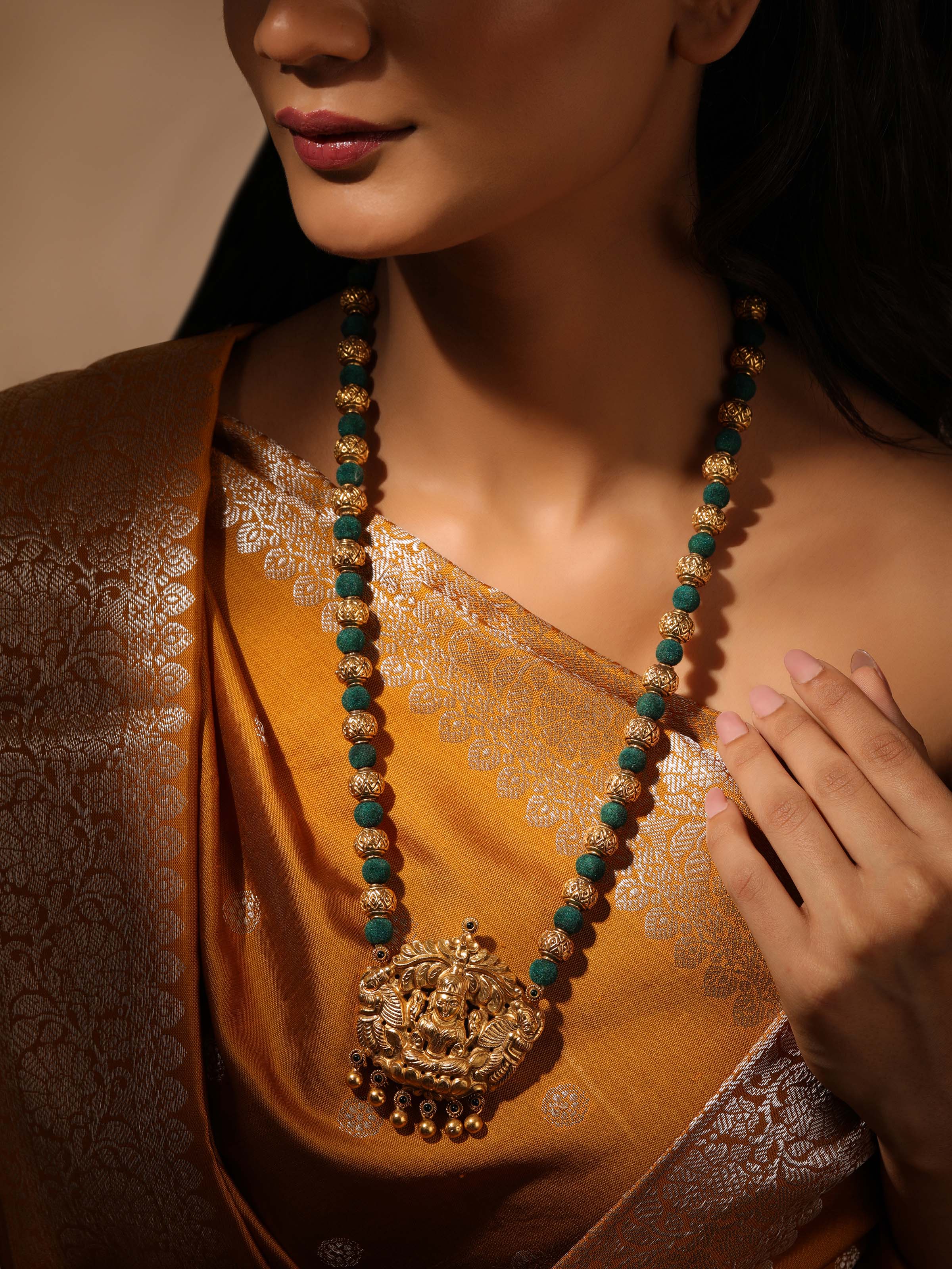 Close-up view of Silversmithing Long Necklace focusing on the intricate silverwork and craftsmanship