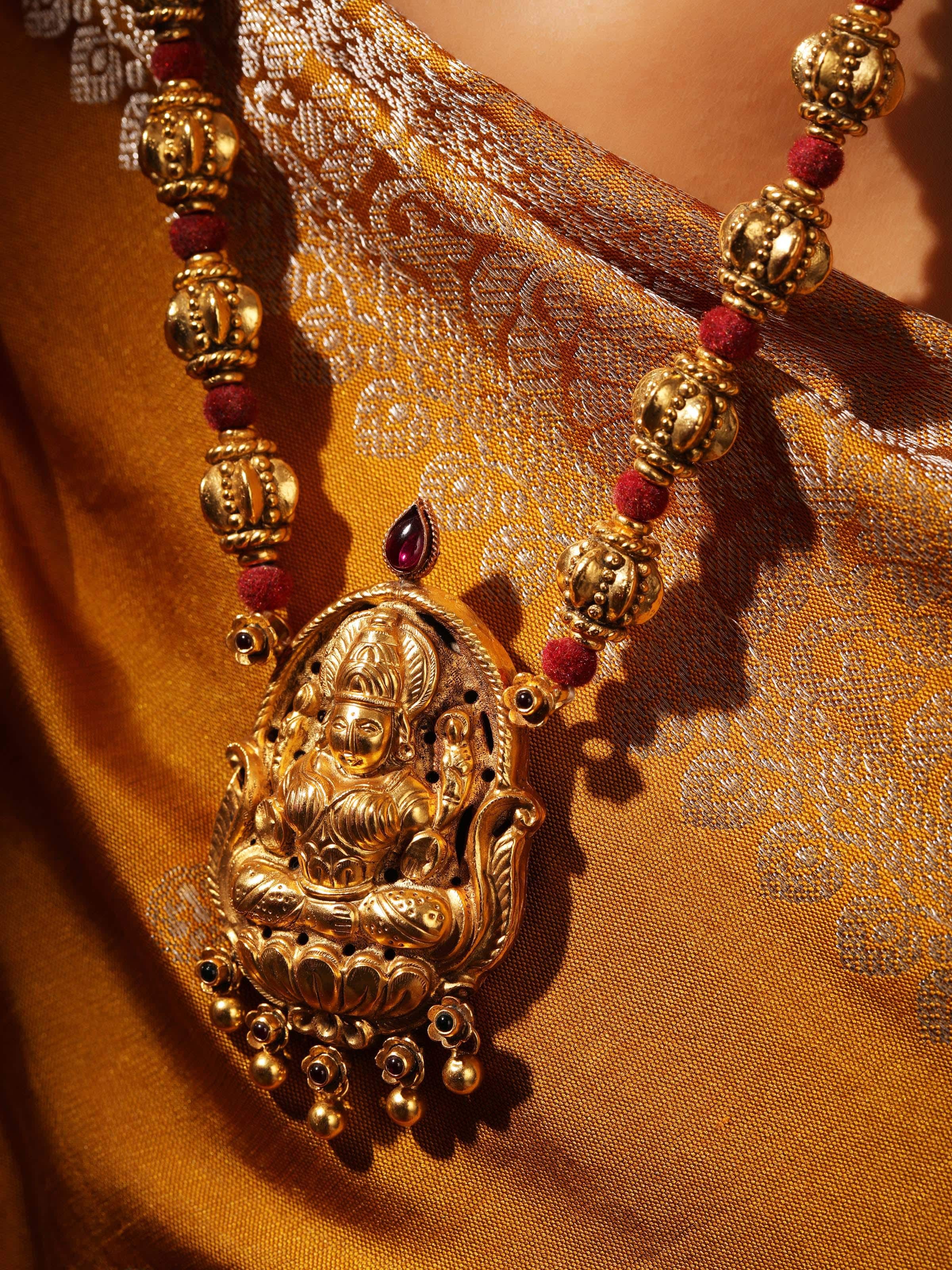 Angled view of Silversmithing Long Necklace showcasing its refined craftsmanship by Swadesh