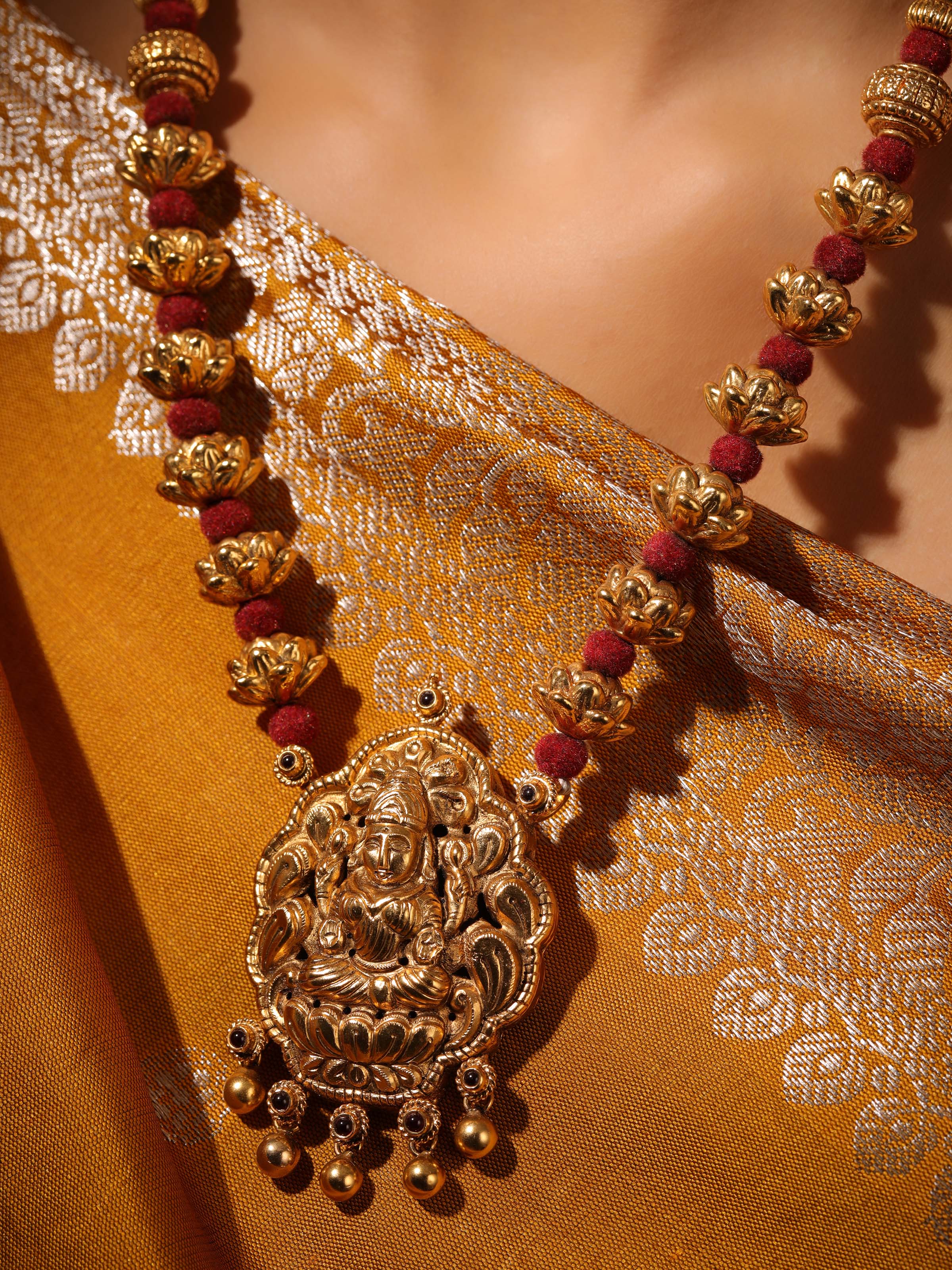 Side view of Silversmithing Long Necklace highlighting the detailed link arrangement and necklace length