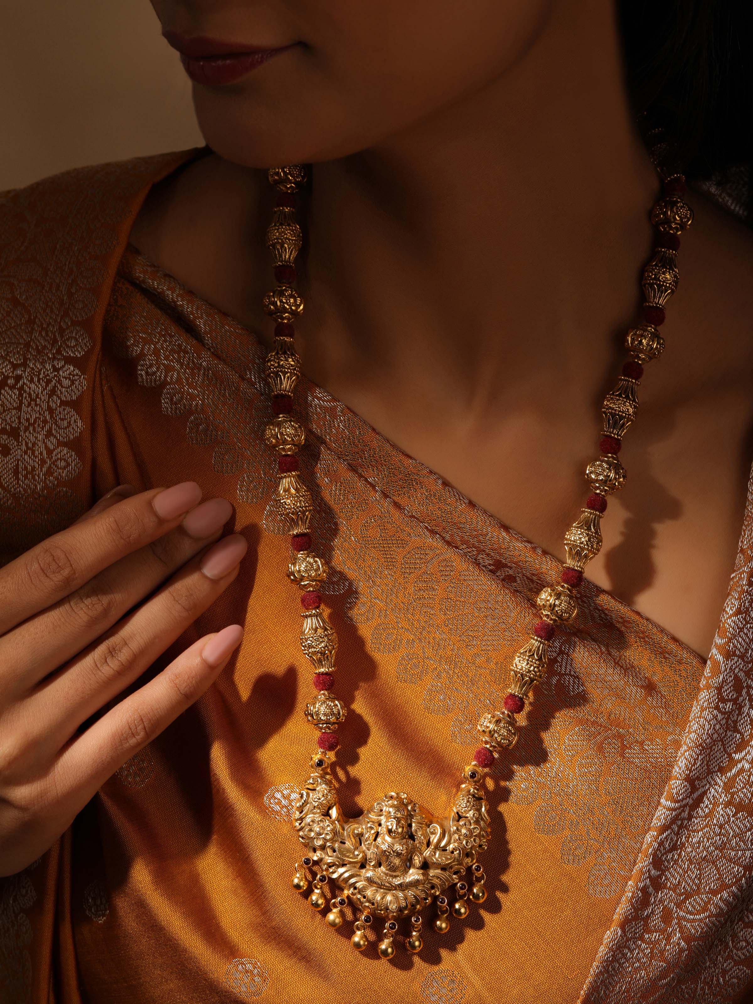 Close-up view of Silversmithing Long Necklace focusing on the intricate link design and smooth silver finish