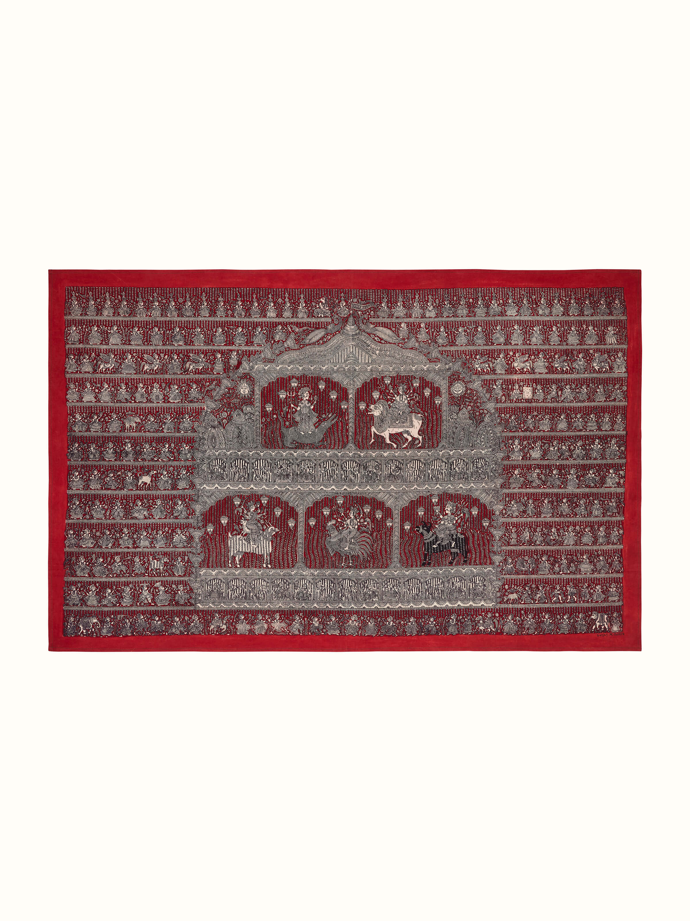 Front view of Mata Ni Pachedi Artwork by Swadesh showcasing intricate patterns and traditional design.