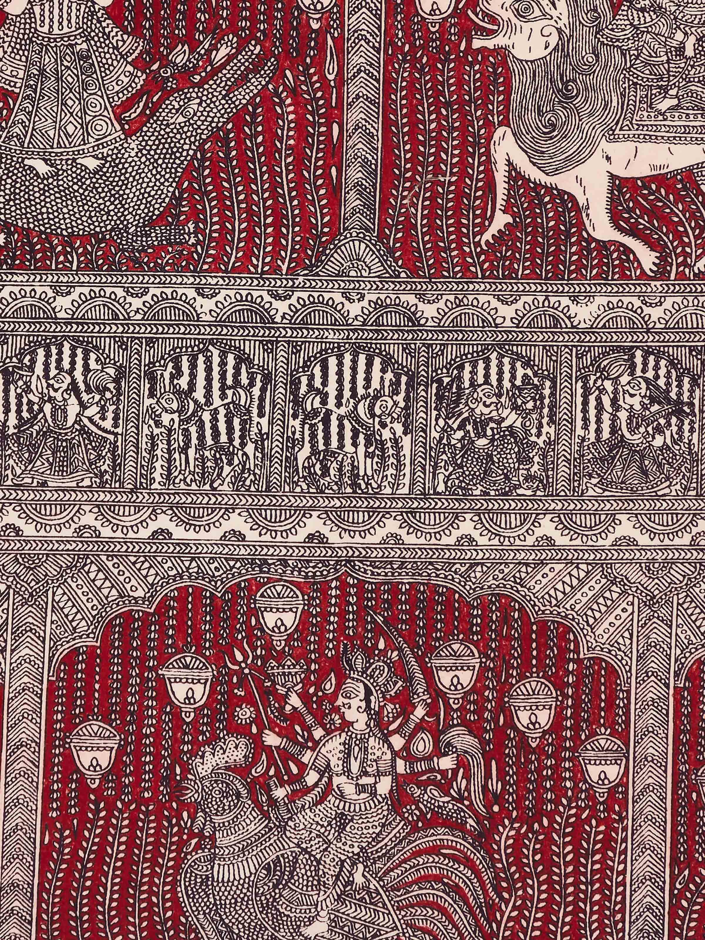 Close-up of Mata Ni Pachedi Artwork focusing on fine detailing and craftsmanship of the painted design.