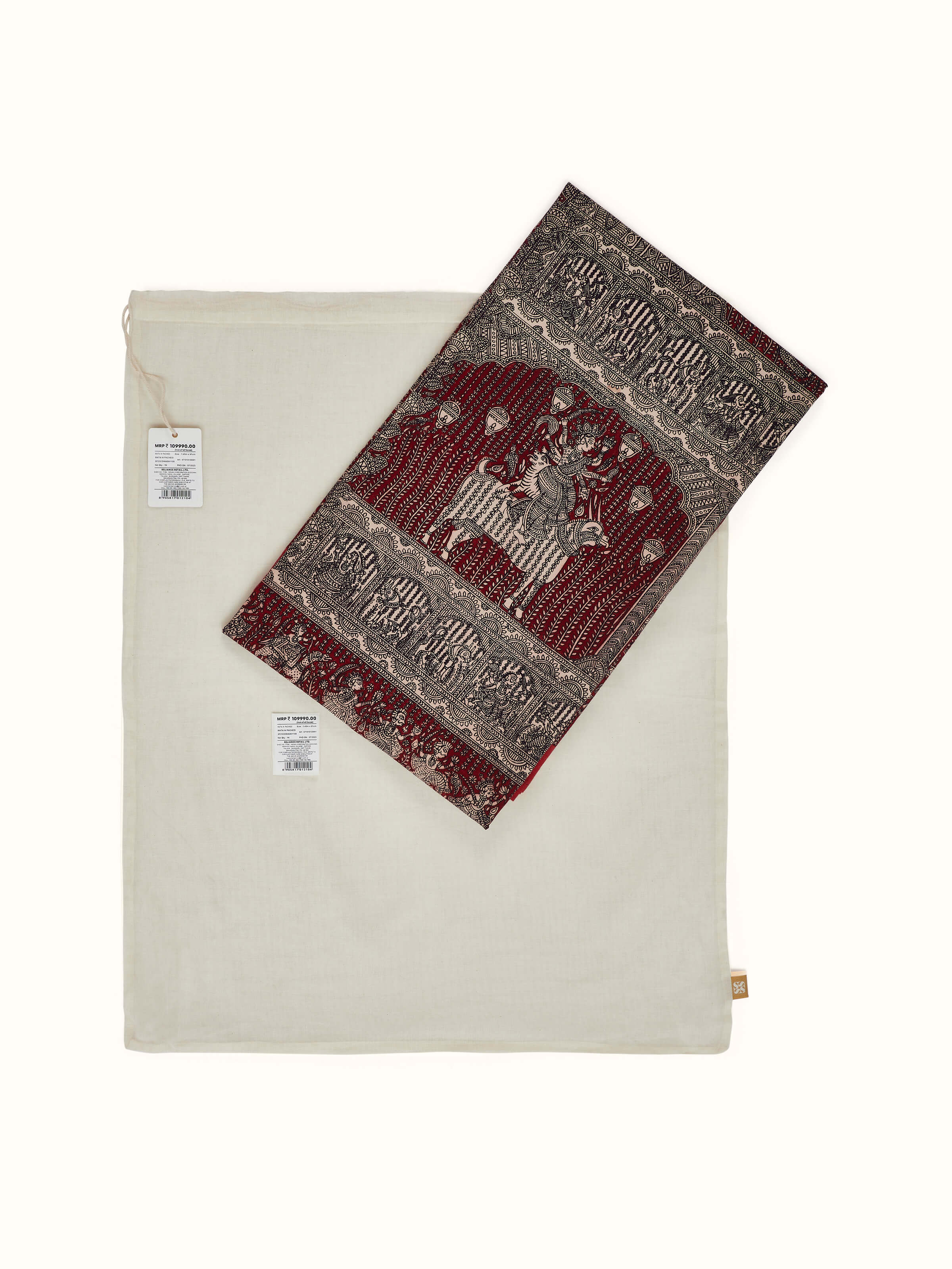 Back view of Mata Ni Pachedi Artwork showing the texture and overall finish of the artwork.