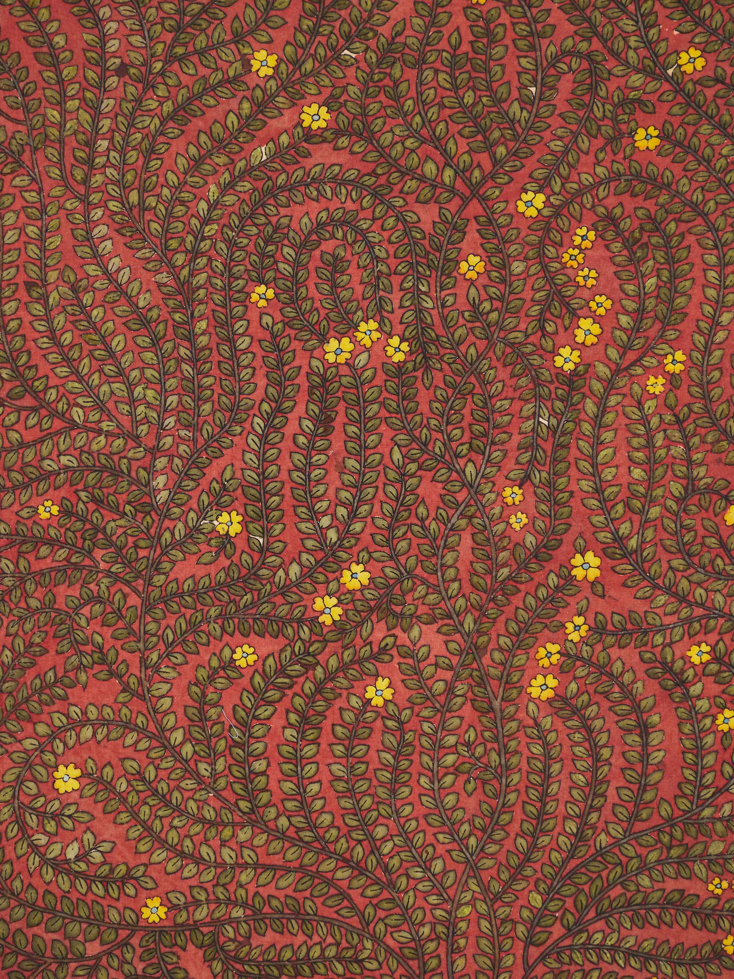 Close-up view of Mata Ni Pachedi Tree of Life artwork showcasing detailed patterns and divine tree imagery