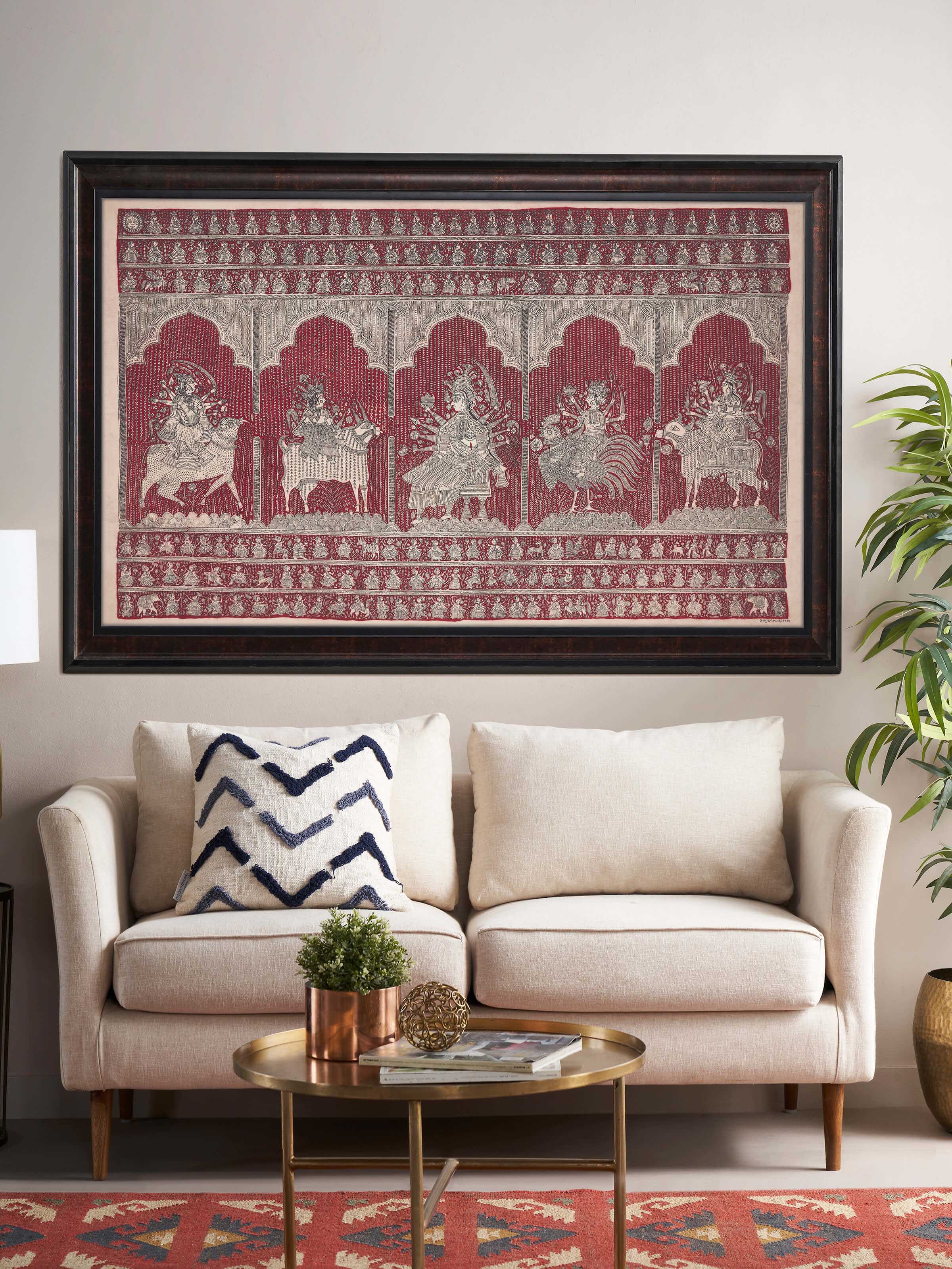 Side view of Mata Ni Pachedi Artwork highlighting its detailed design and artistic appeal.