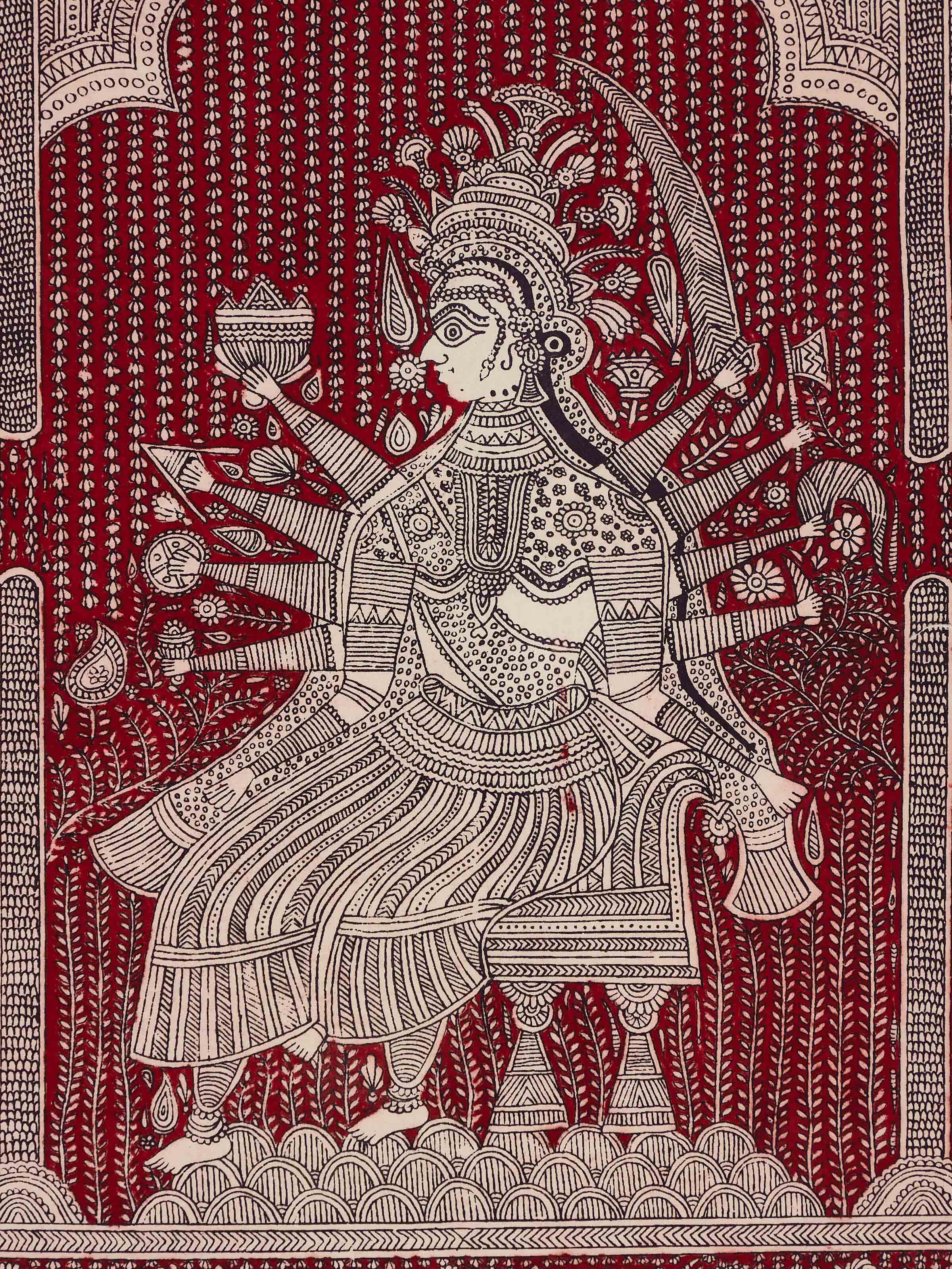 Close-up of Mata Ni Pachedi Artwork displaying the intricate motifs and vibrant patterns.