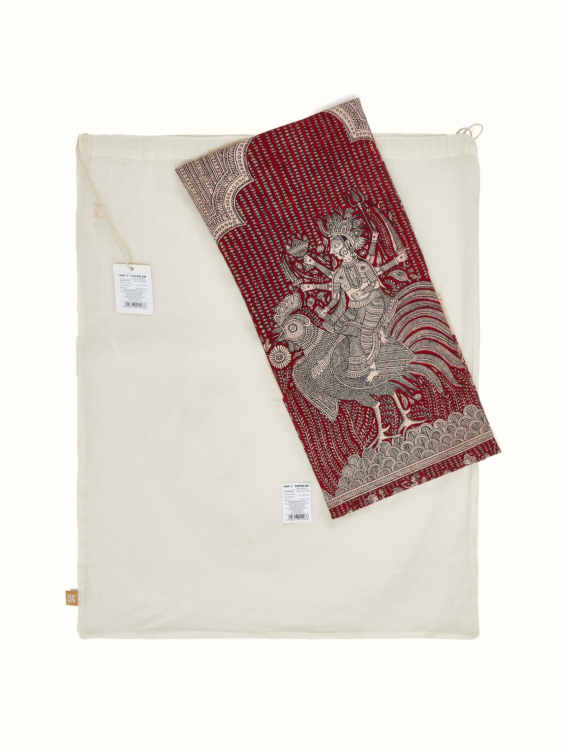 Angled view of Mata Ni Pachedi Artwork, emphasizing the texture and the symbolic themes.