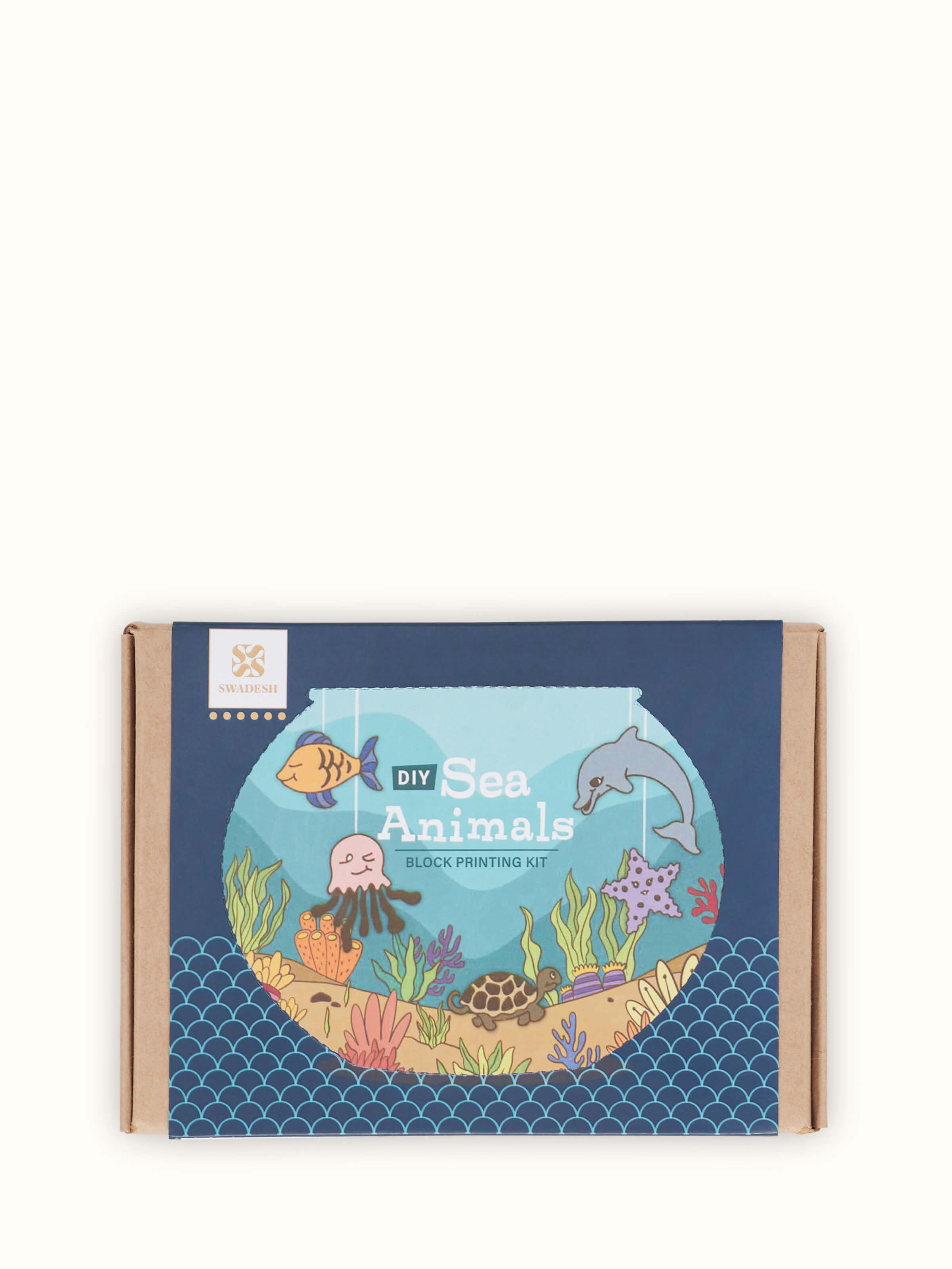 Block painting DIY kit in sea aquarium blue, featuring all necessary supplies for creating ocean-themed artwork.