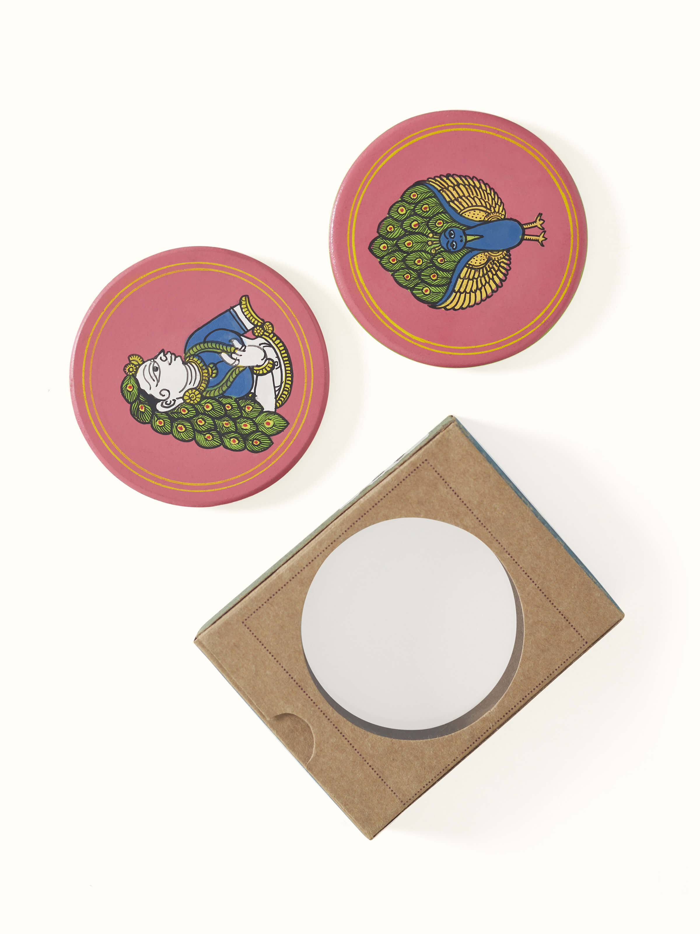 Front view of Pattachitra Floral Fridge Magnets (2 pcs), showcasing the detailed floral design and vibrant pink color