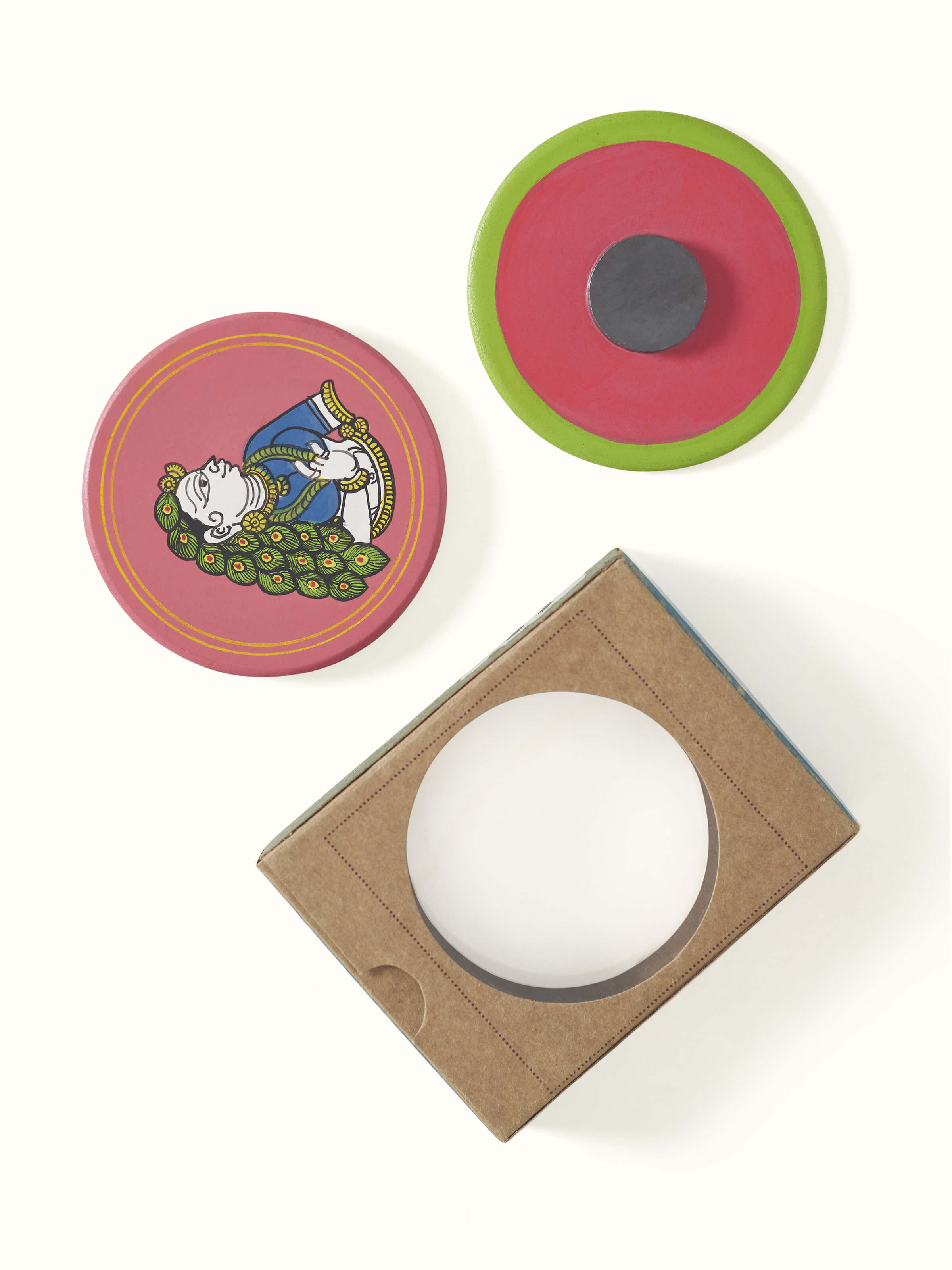 Full view of Pattachitra Floral Fridge Magnets (2 pcs), highlighting the size and design of the magnets