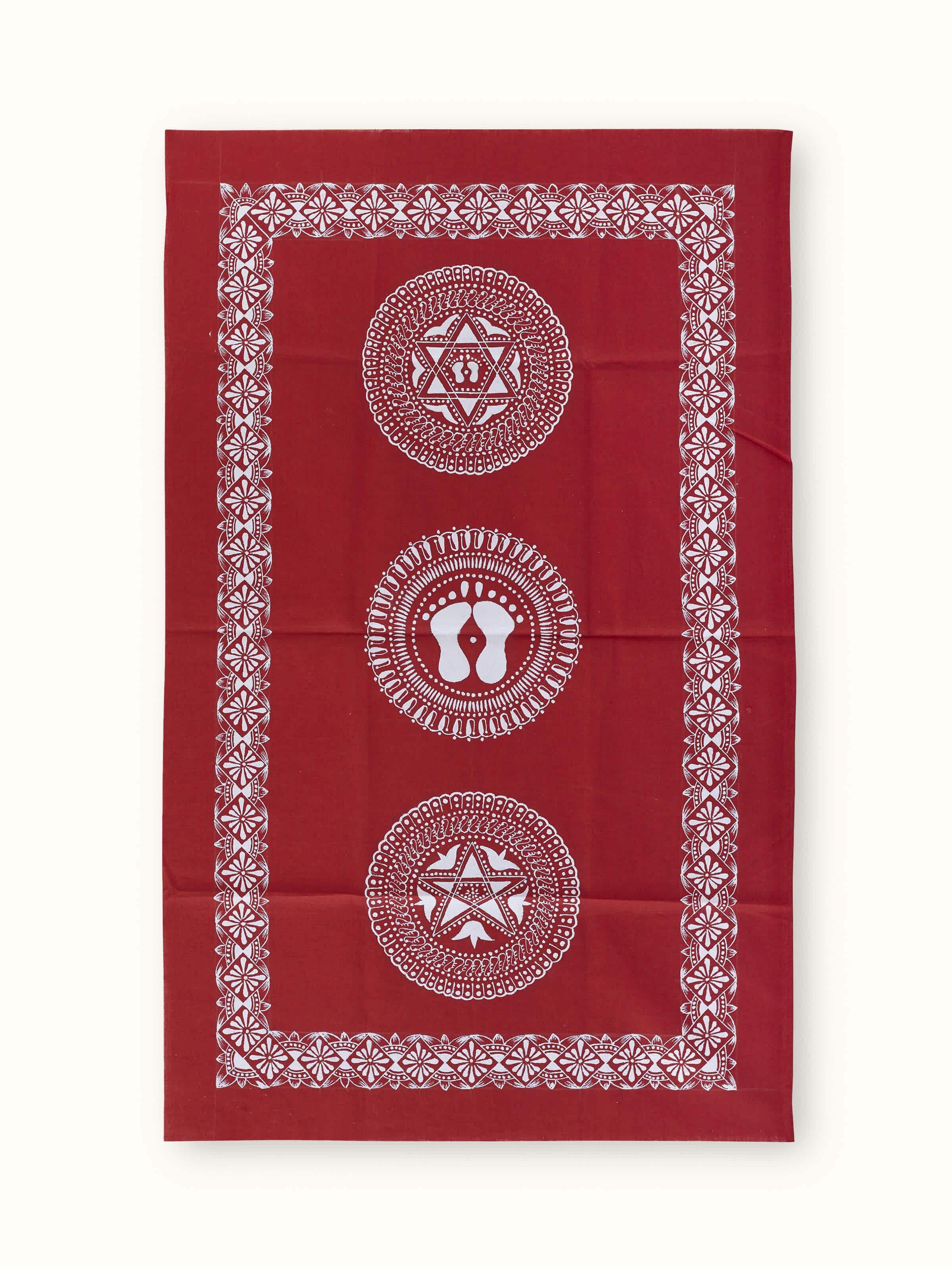 Front view of Aipan Saraswati Chowki painting featuring intricate traditional Aipan artwork