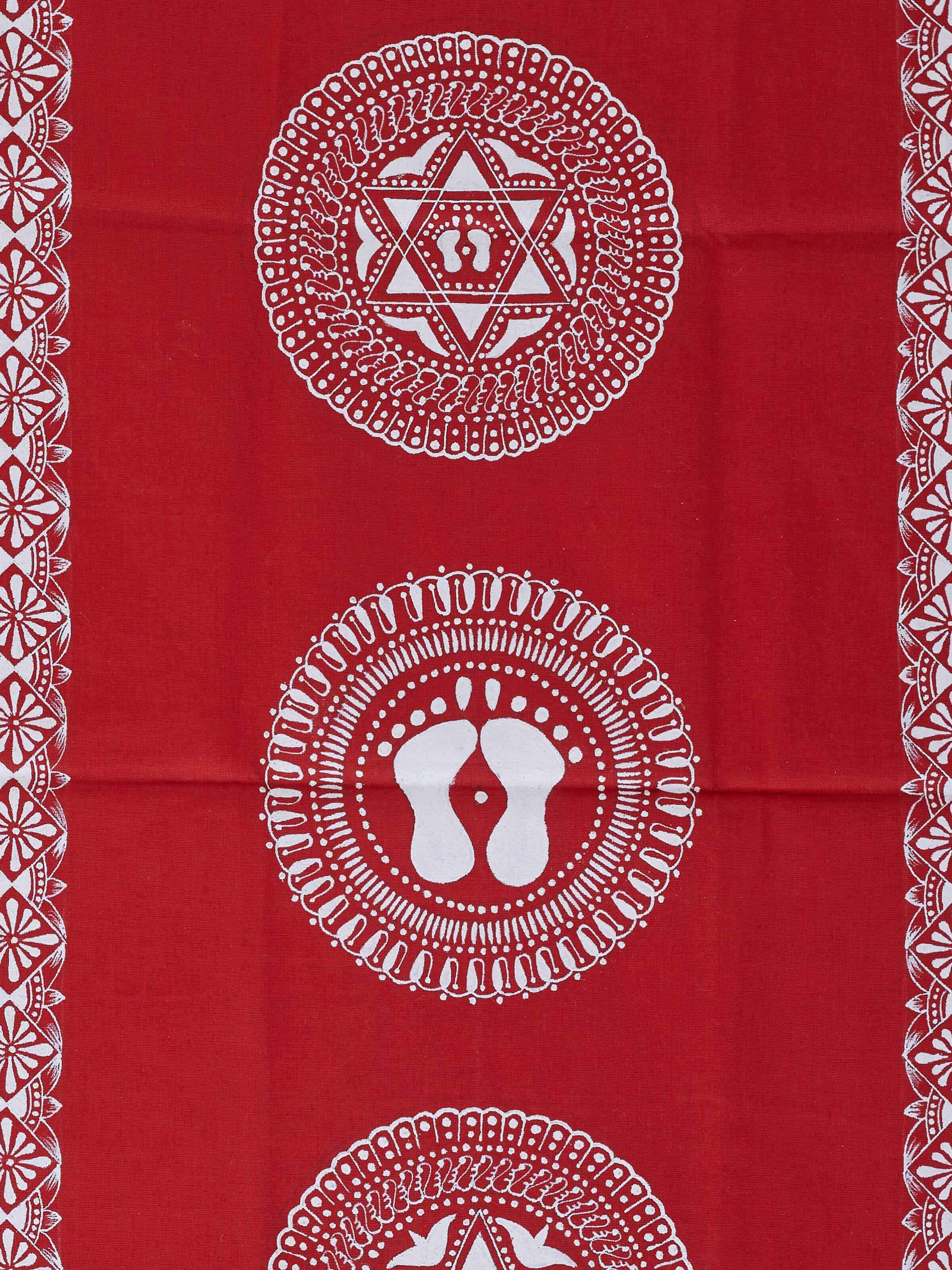 Detailed view of Aipan Saraswati Chowki painting, emphasizing the vibrant colors and traditional design