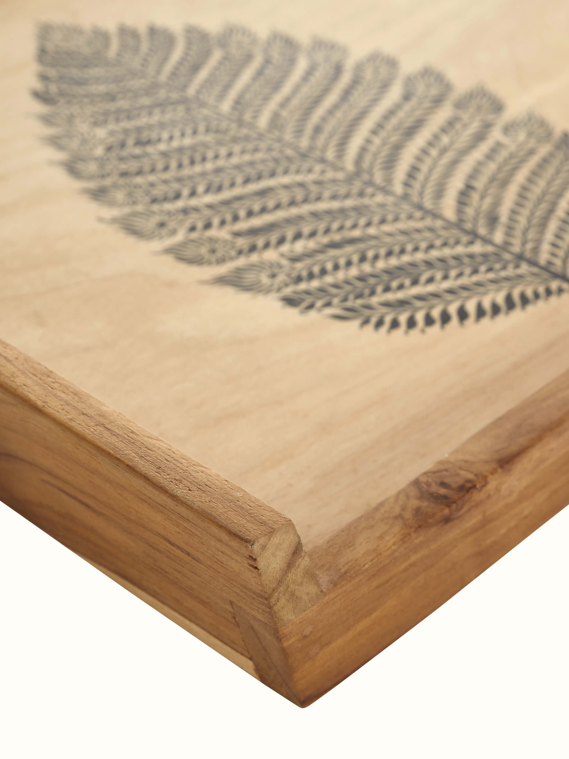 Close-up of Carved Teak Wood Trays in Beige (2 pcs)