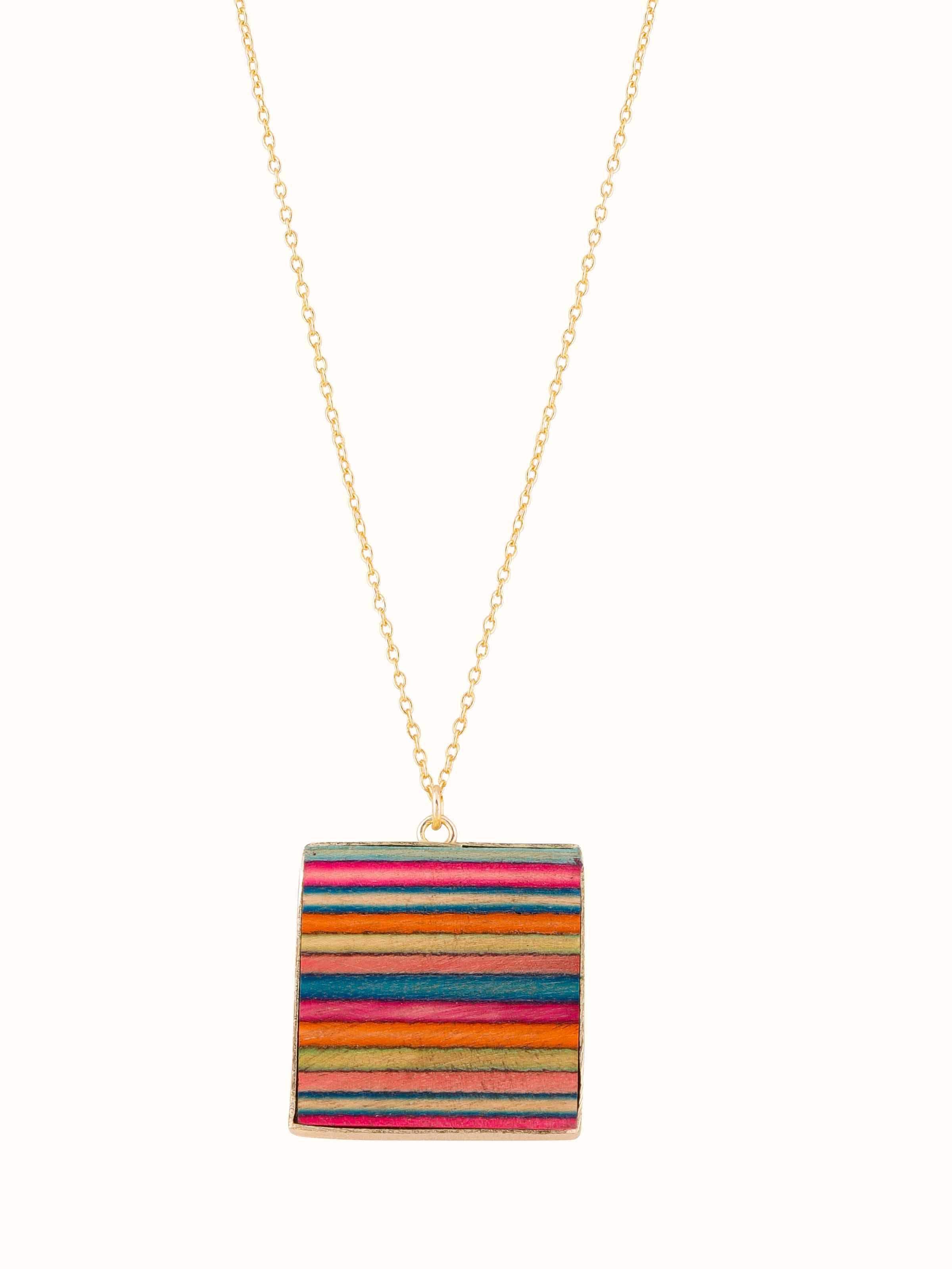 Front view of Papdi Wood Pendant & Chain showcasing natural wood texture