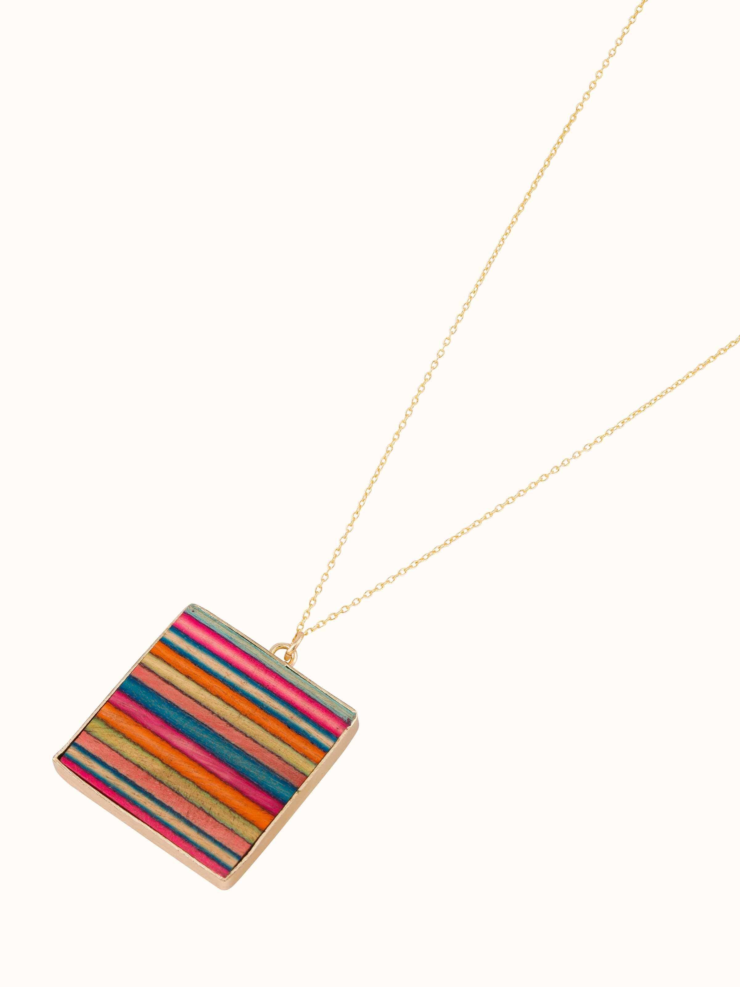 Overhead view displaying shape and design of Papdi Wood Pendant & Chain