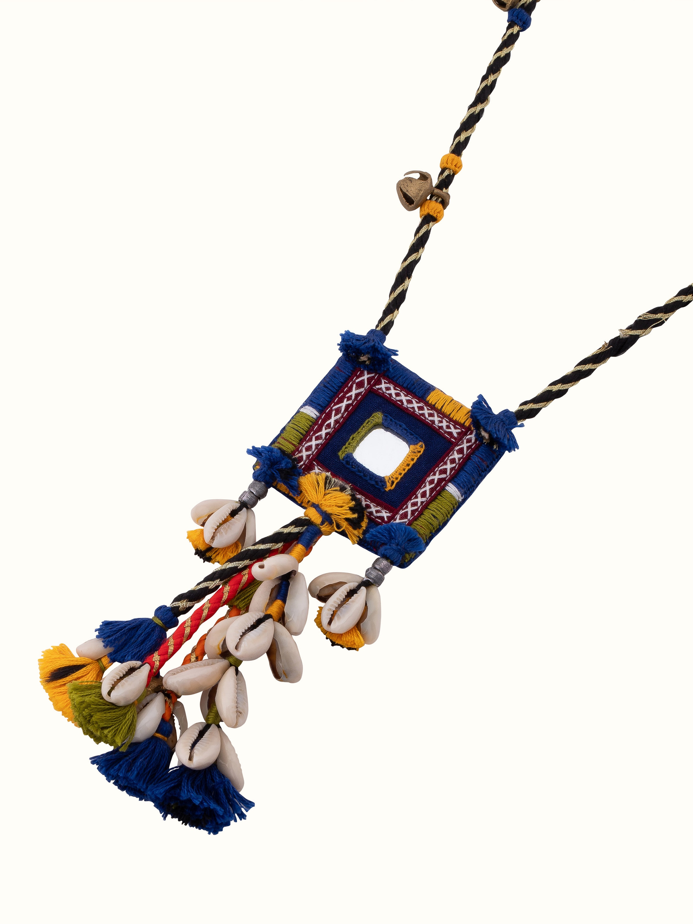 Angled view of Banjara Embroidery long necklace highlighting its elaborate design and traditional appeal