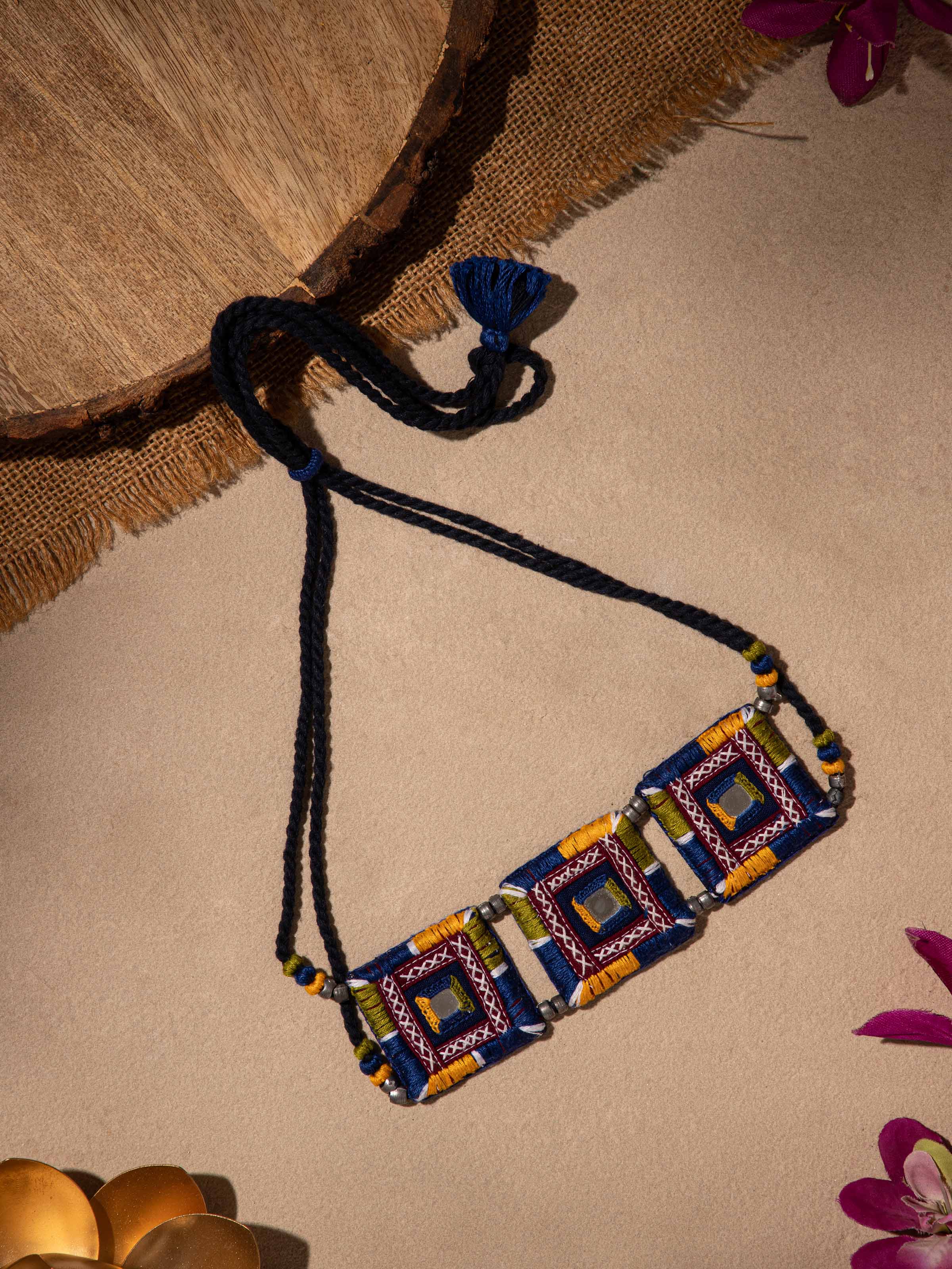 Detailed view of Glass Bead Lanyard showing the arrangement of colorful glass beads.
