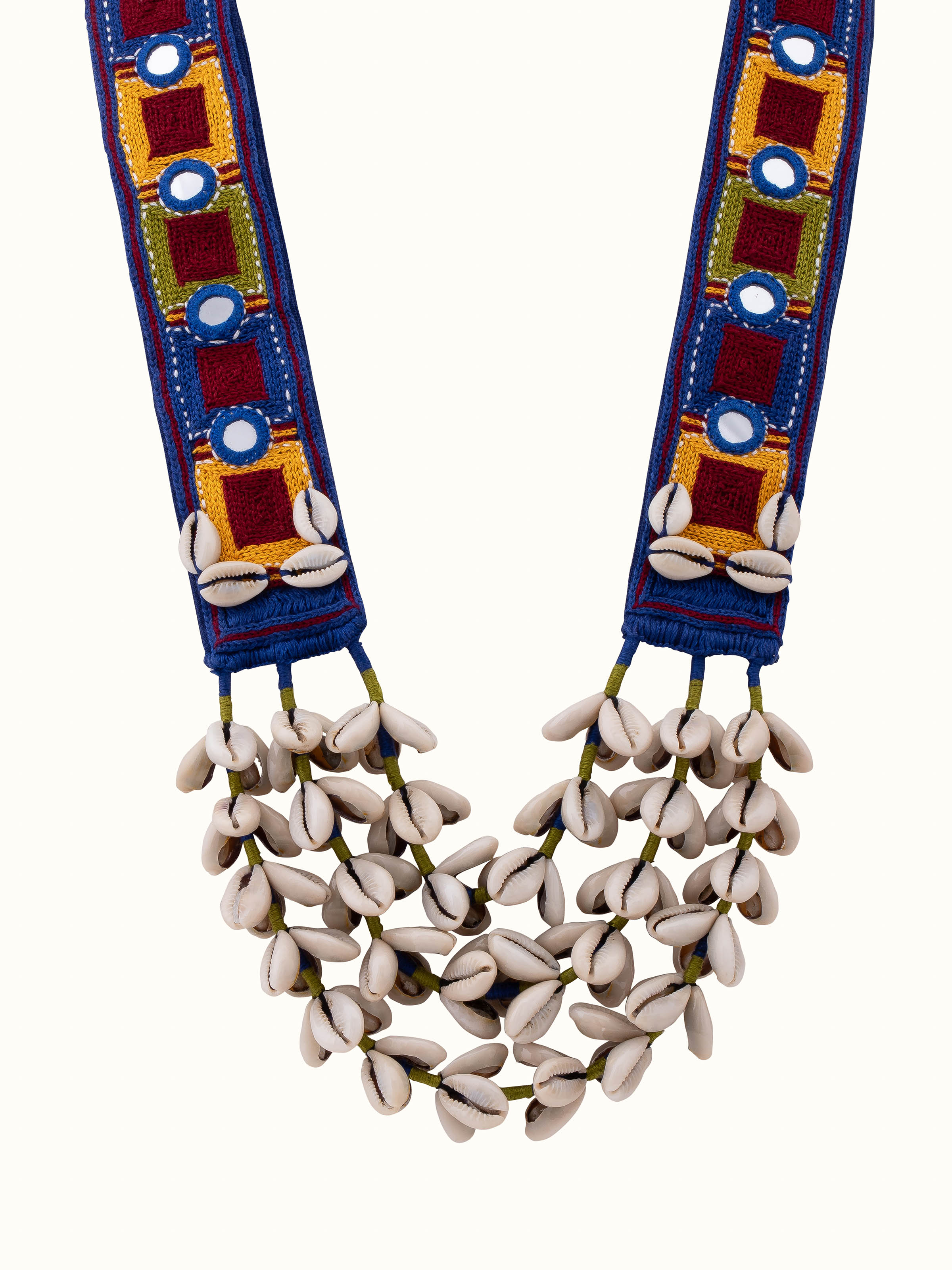 Front view of Banjara Embroidery Long Necklace, showcasing vibrant design