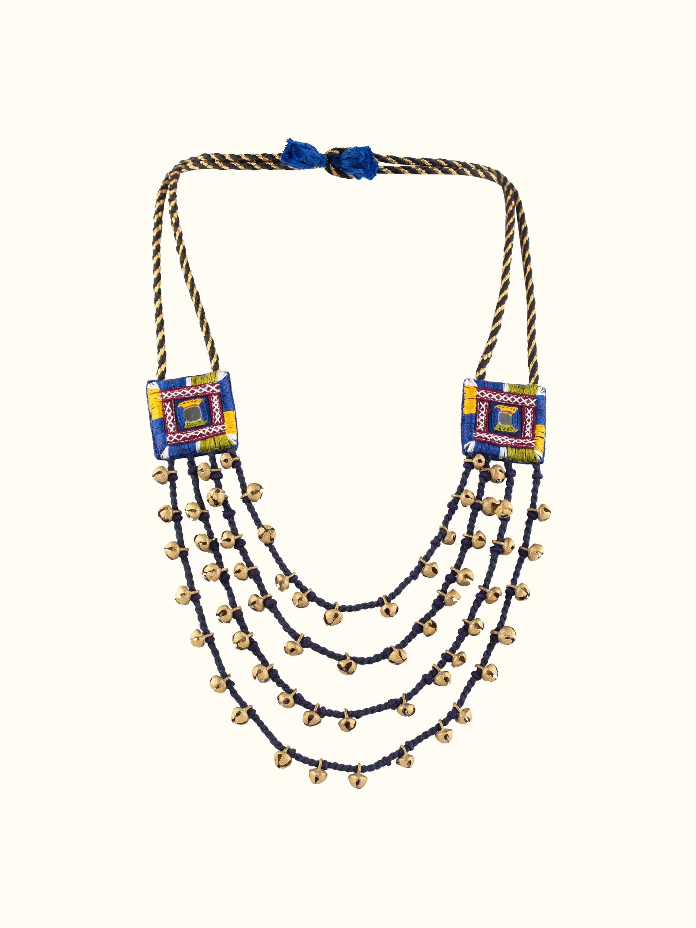 Front view of Banjara Embroidery Long Necklace featuring traditional embroidery and vibrant design.