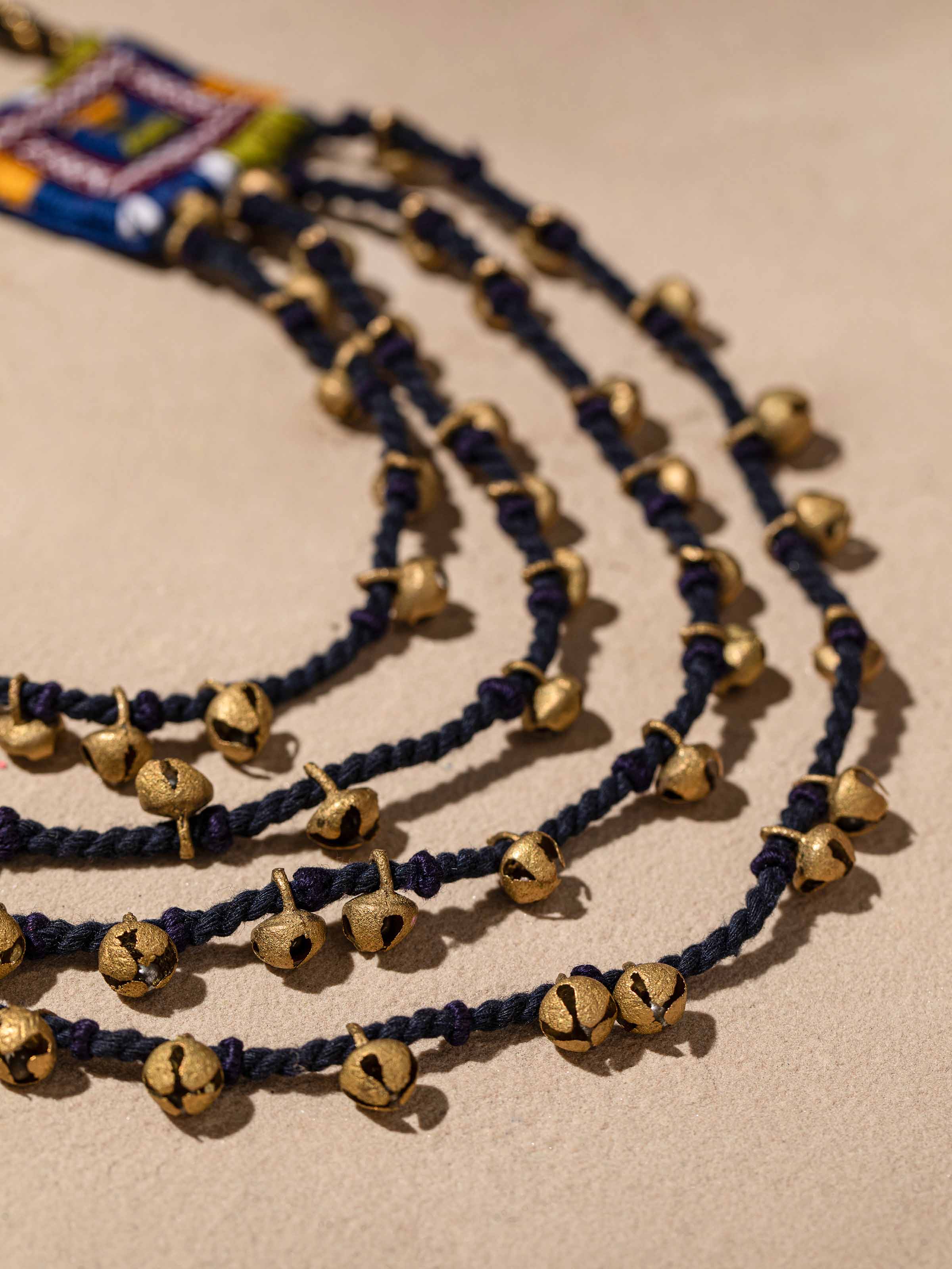Detailed view of Banjara Embroidery Long Necklace emphasizing its intricate design and vibrant colors.