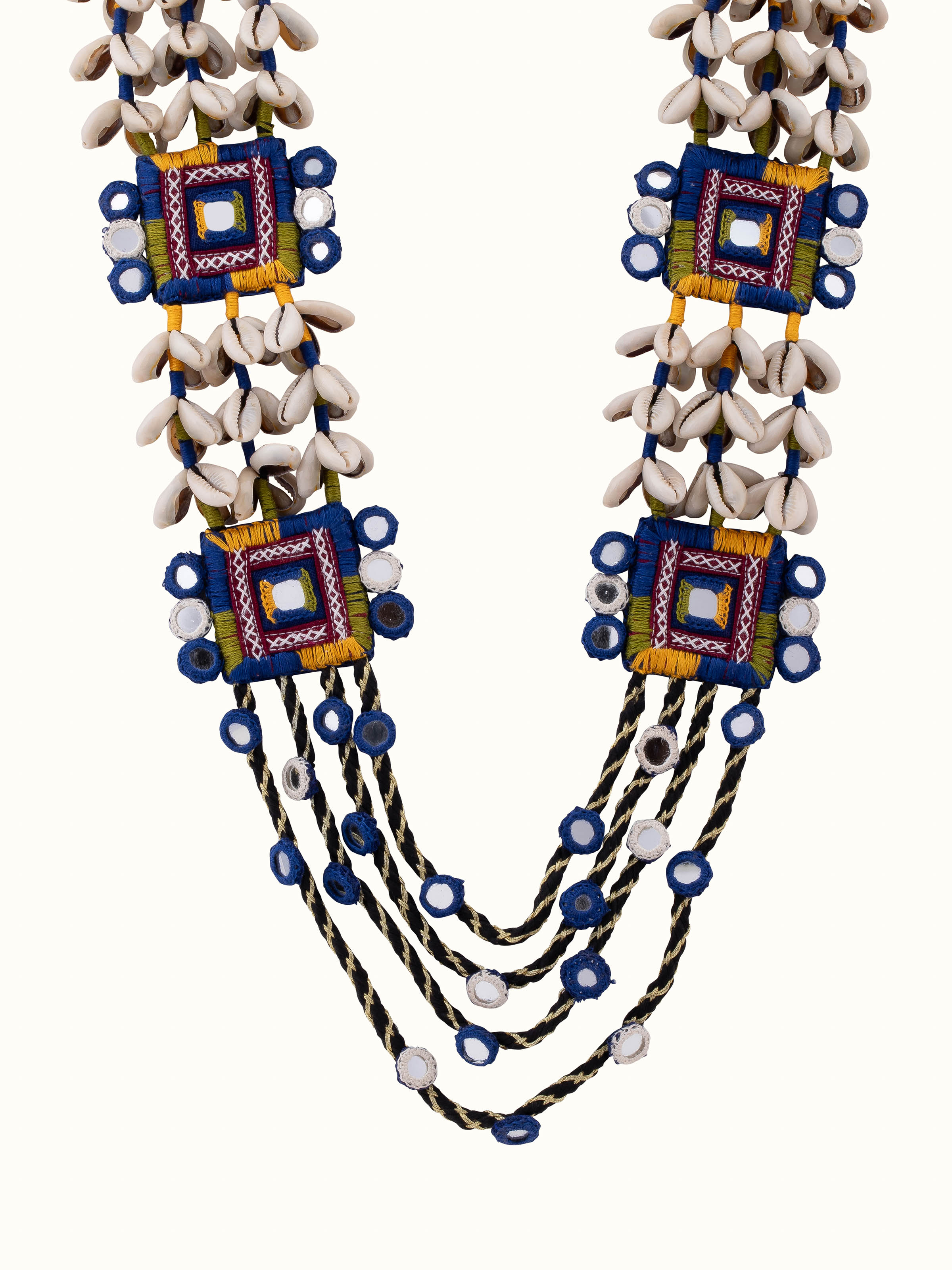 Front view of Banjara Embroidery Long Necklace showcasing vibrant embroidery and traditional design.