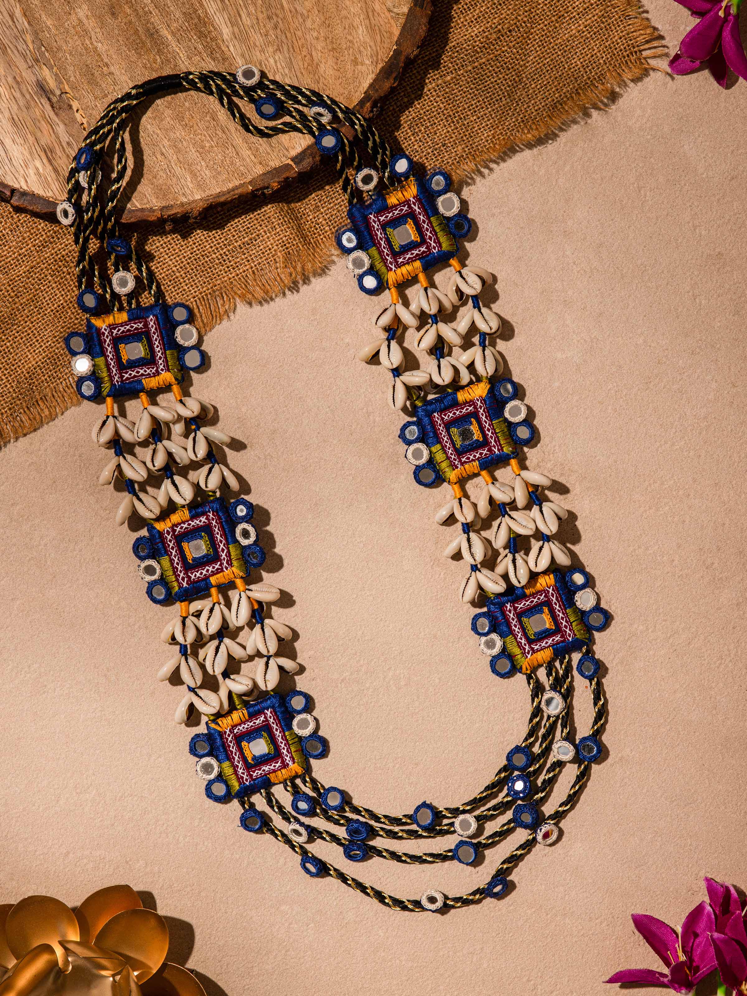 Close-up view of Banjara Embroidery Long Necklace highlighting intricate embroidery details.