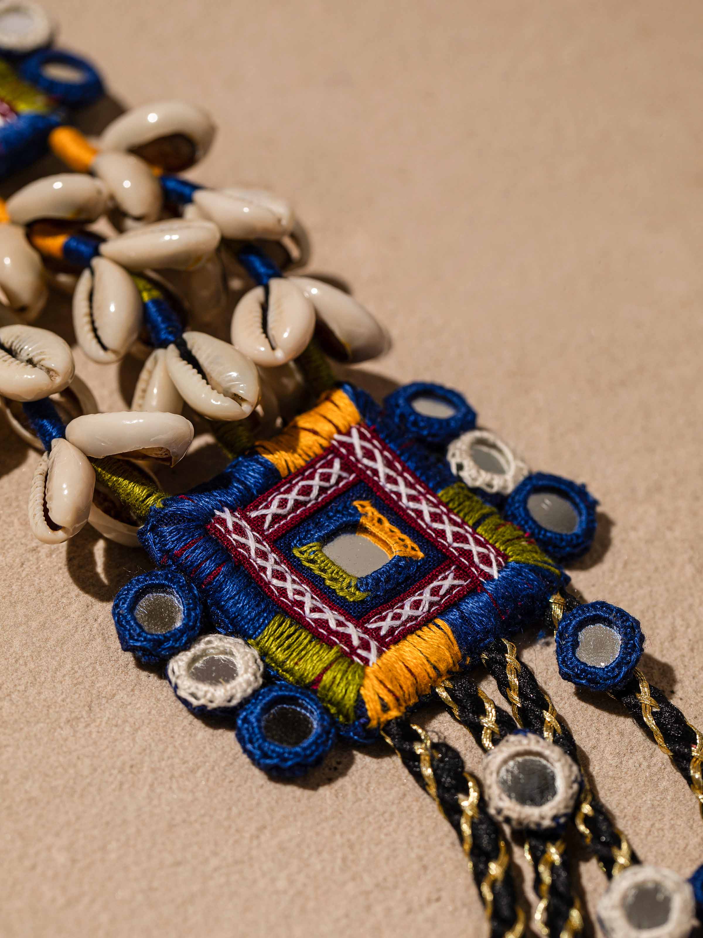Detailed view of Banjara Embroidery Long Necklace highlighting the craftsmanship and intricate embroidery.
