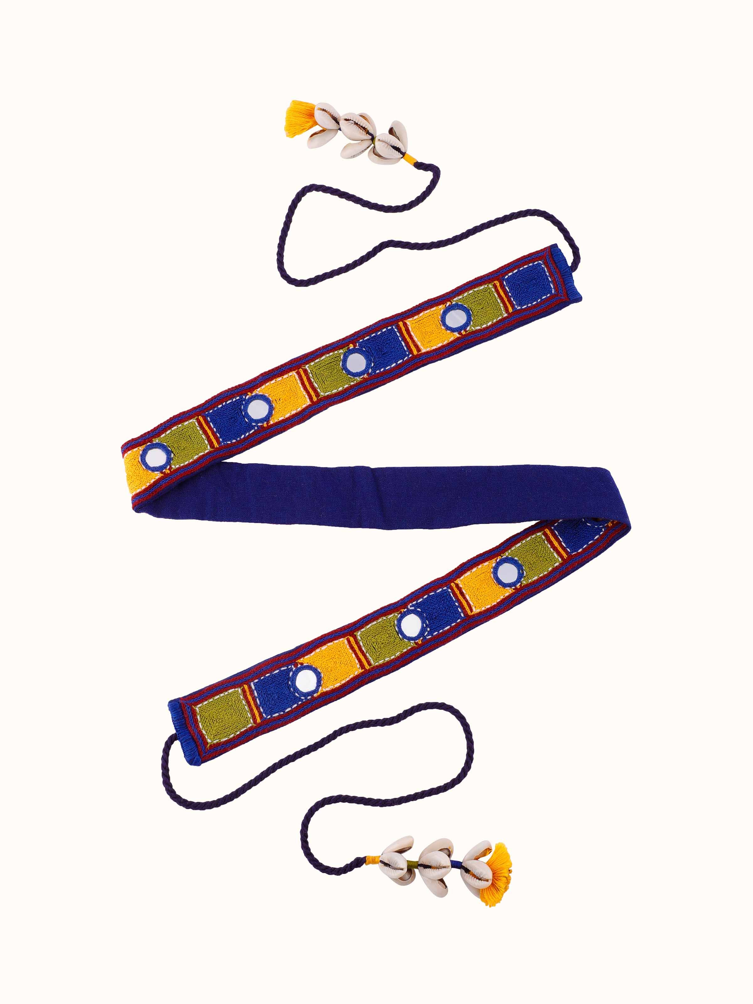 Front view of Banjara embroidery waist belt showcasing traditional embroidery patterns