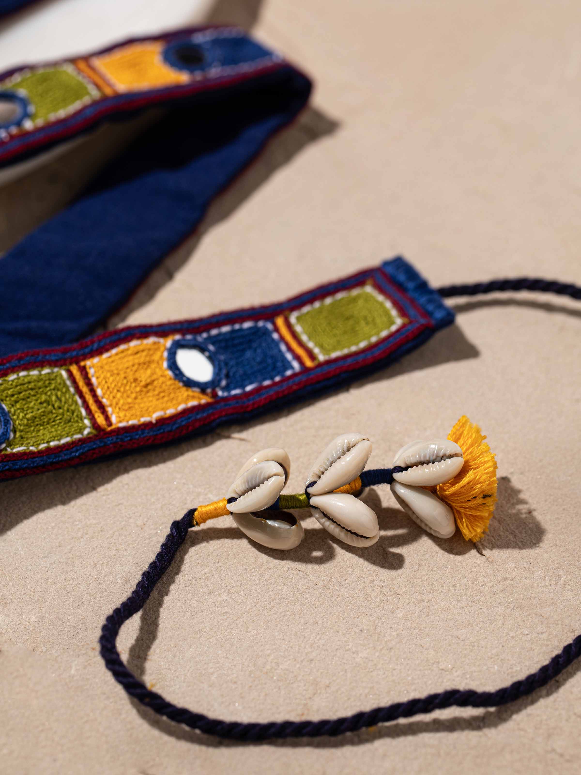 Detailed front view of Banjara embroidery waist belt showcasing its traditional craftsmanship