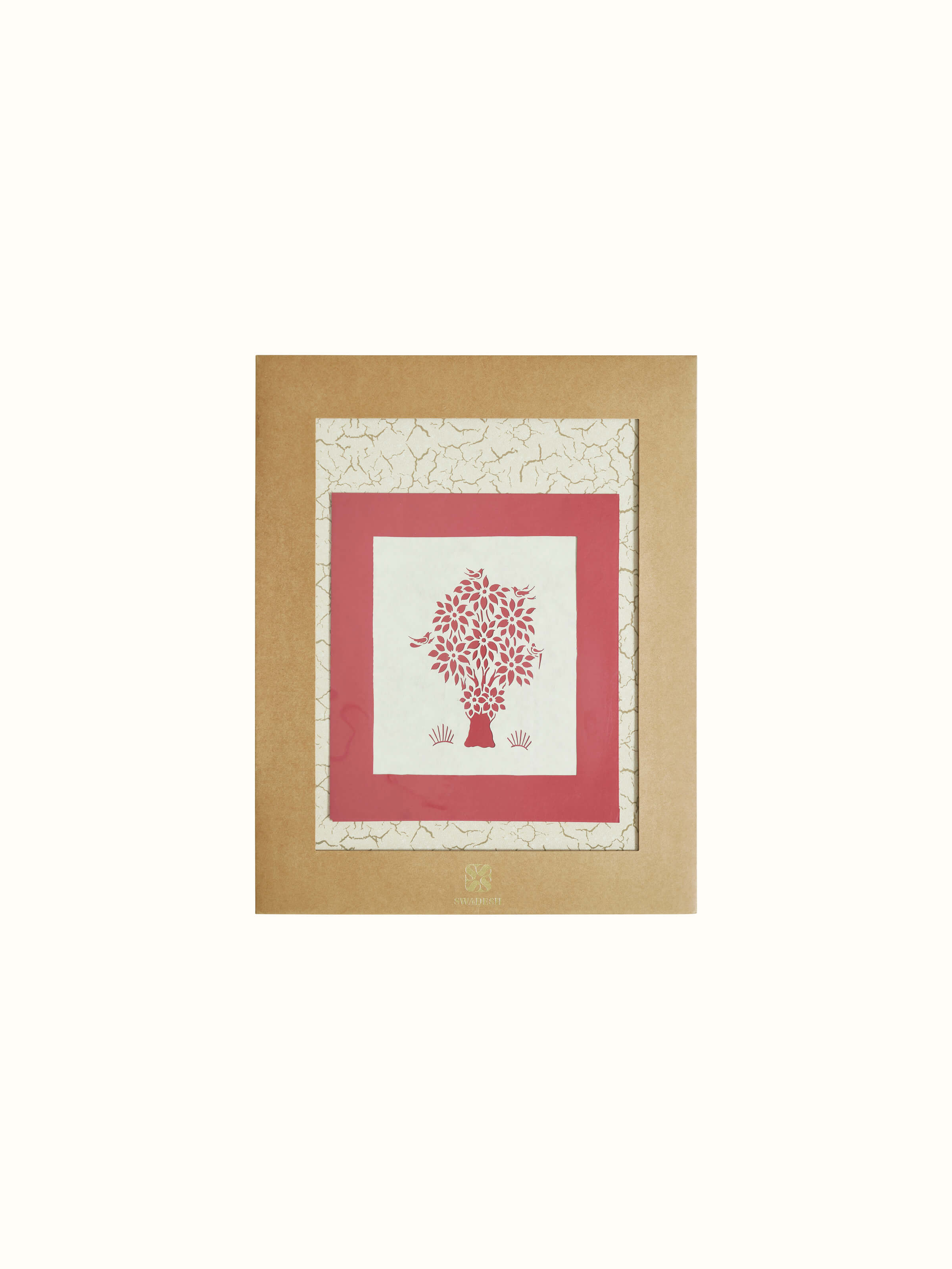 Side view of Sanjhi paper stencil small banyan tree wall art, highlighting the layering and depth of the stencil.