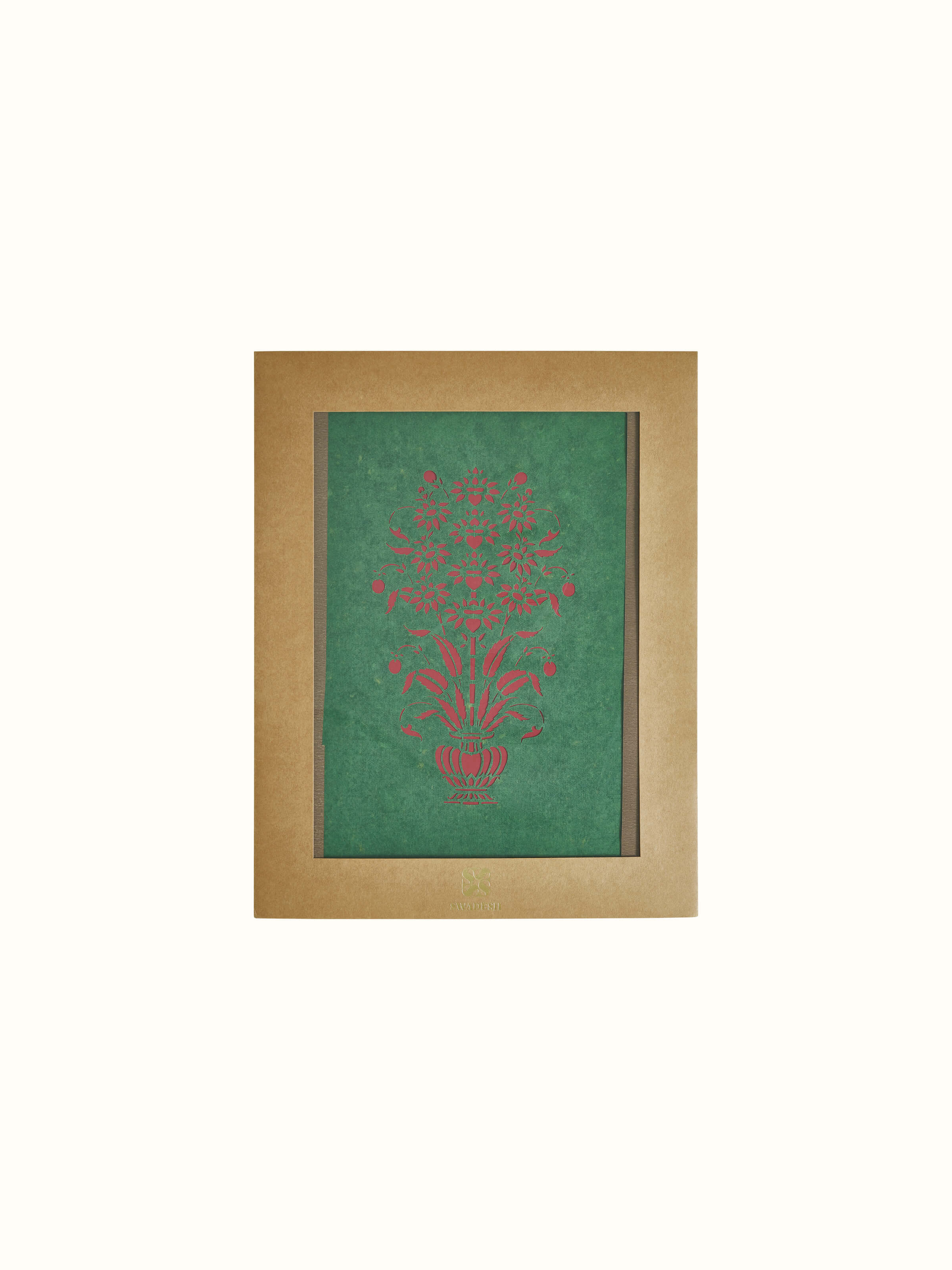 Close-up of Sanjhi paper stencil Mughal flower wall art focusing on intricate paper detailing