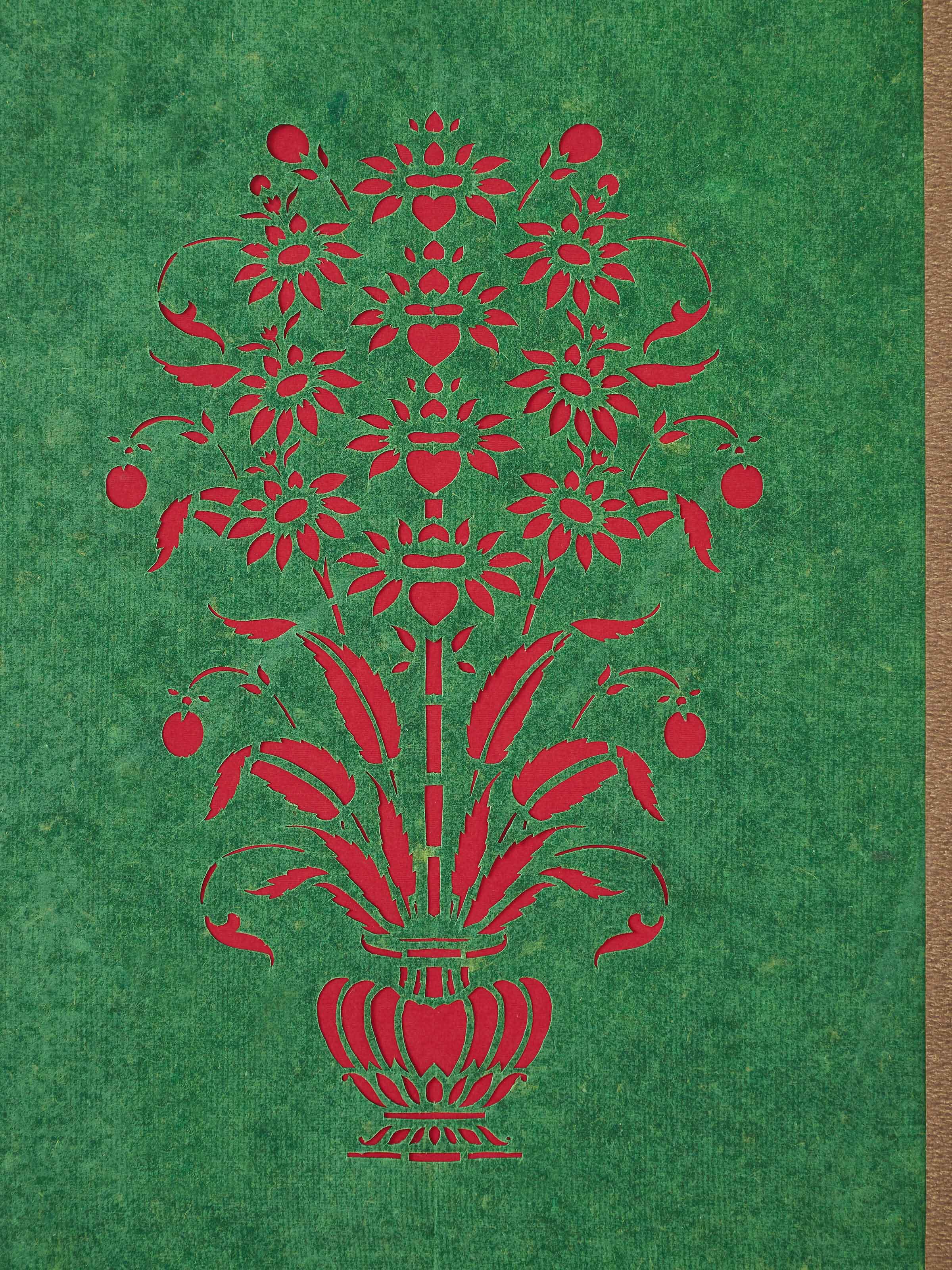 Additional view of Sanjhi paper stencil Mughal flower wall art showcasing detailed stencil work