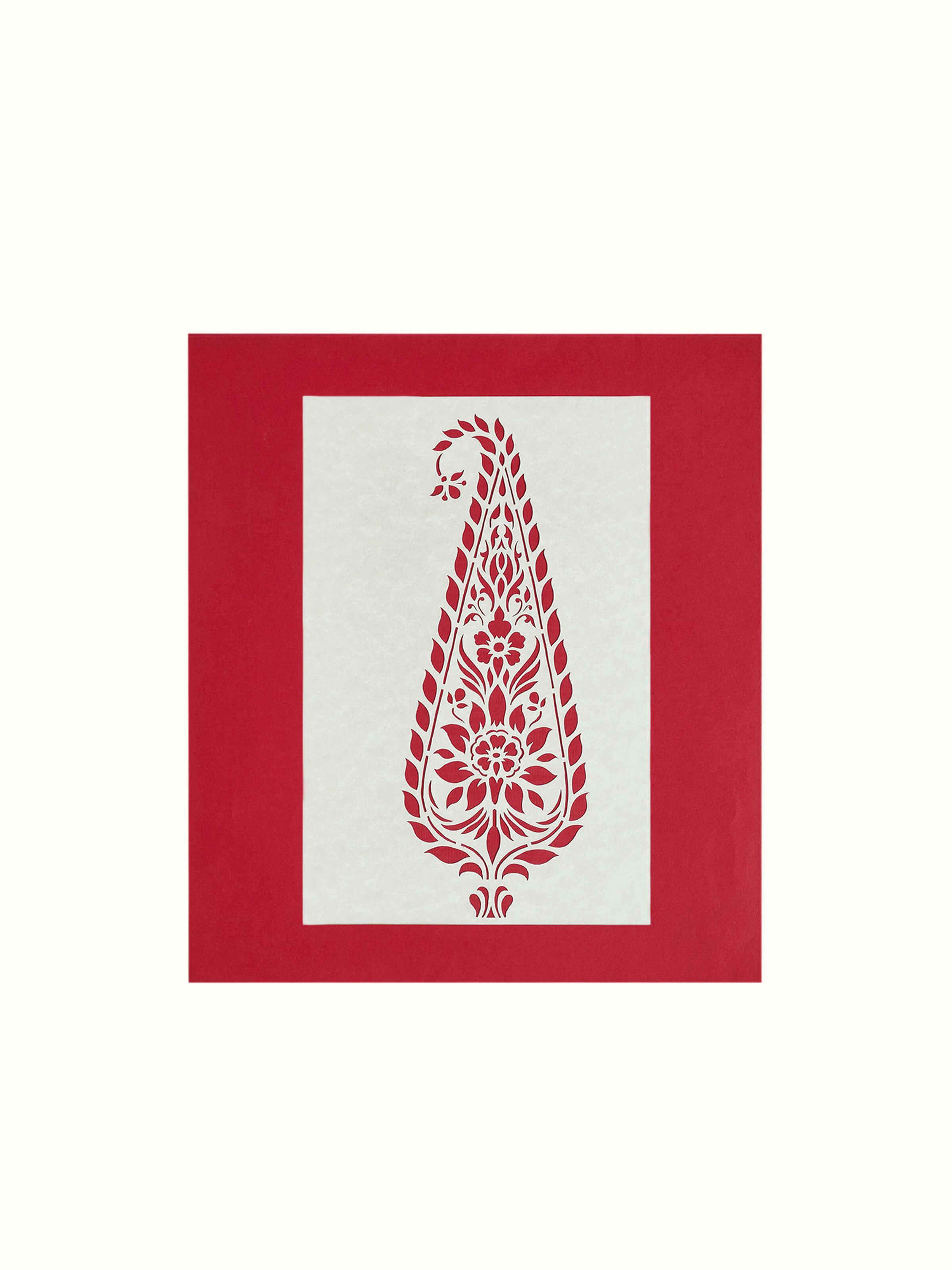 Front view of Sanjhi paper stencil Mughal kairi wall art featuring traditional patterns.