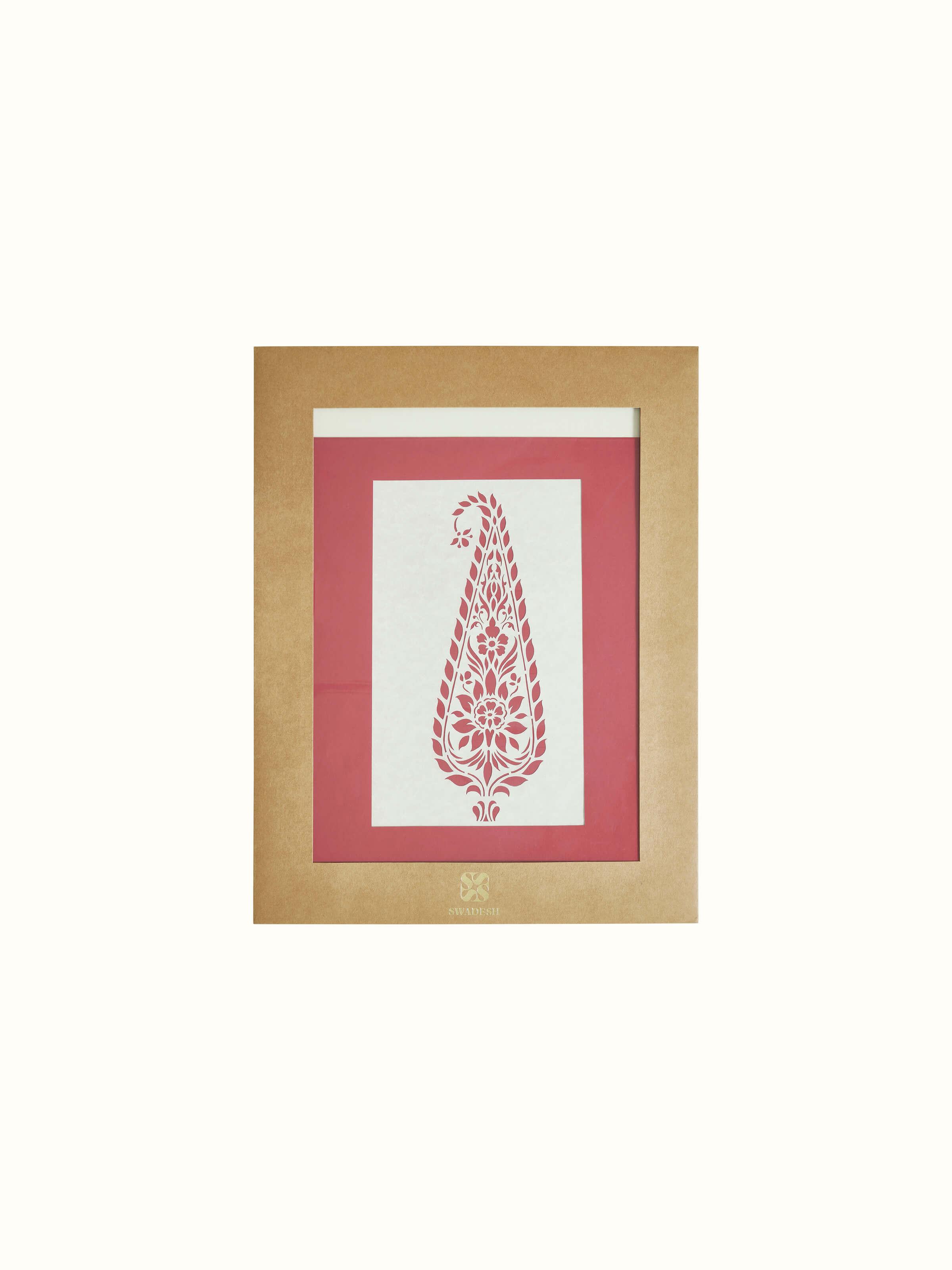 Detailed view of Sanjhi paper stencil Mughal kairi wall art showcasing intricate craftsmanship.