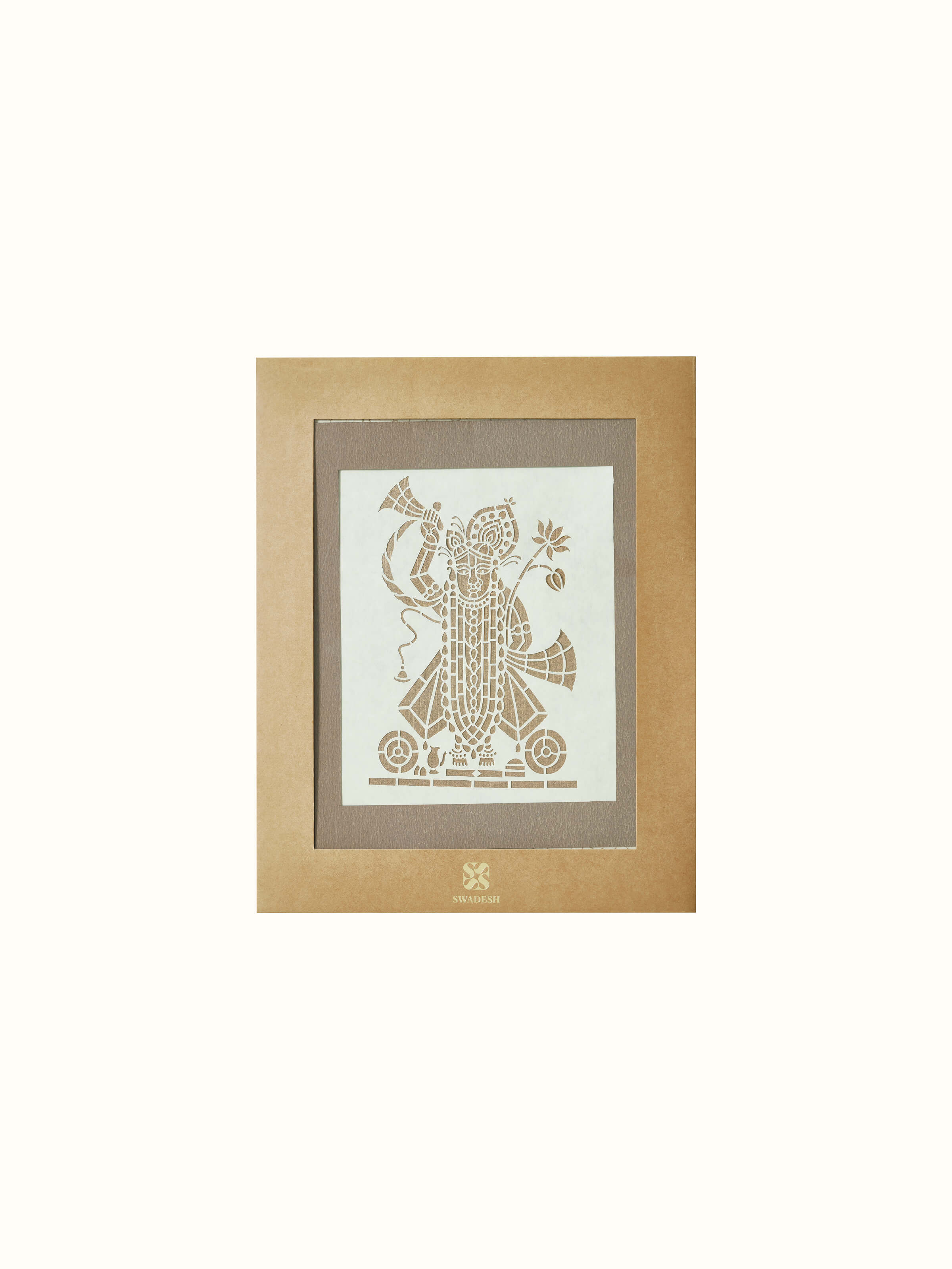 Detailed view of Sanjhi paper stencil Shreenathji wall art, focusing on the intricate patterns and textures.