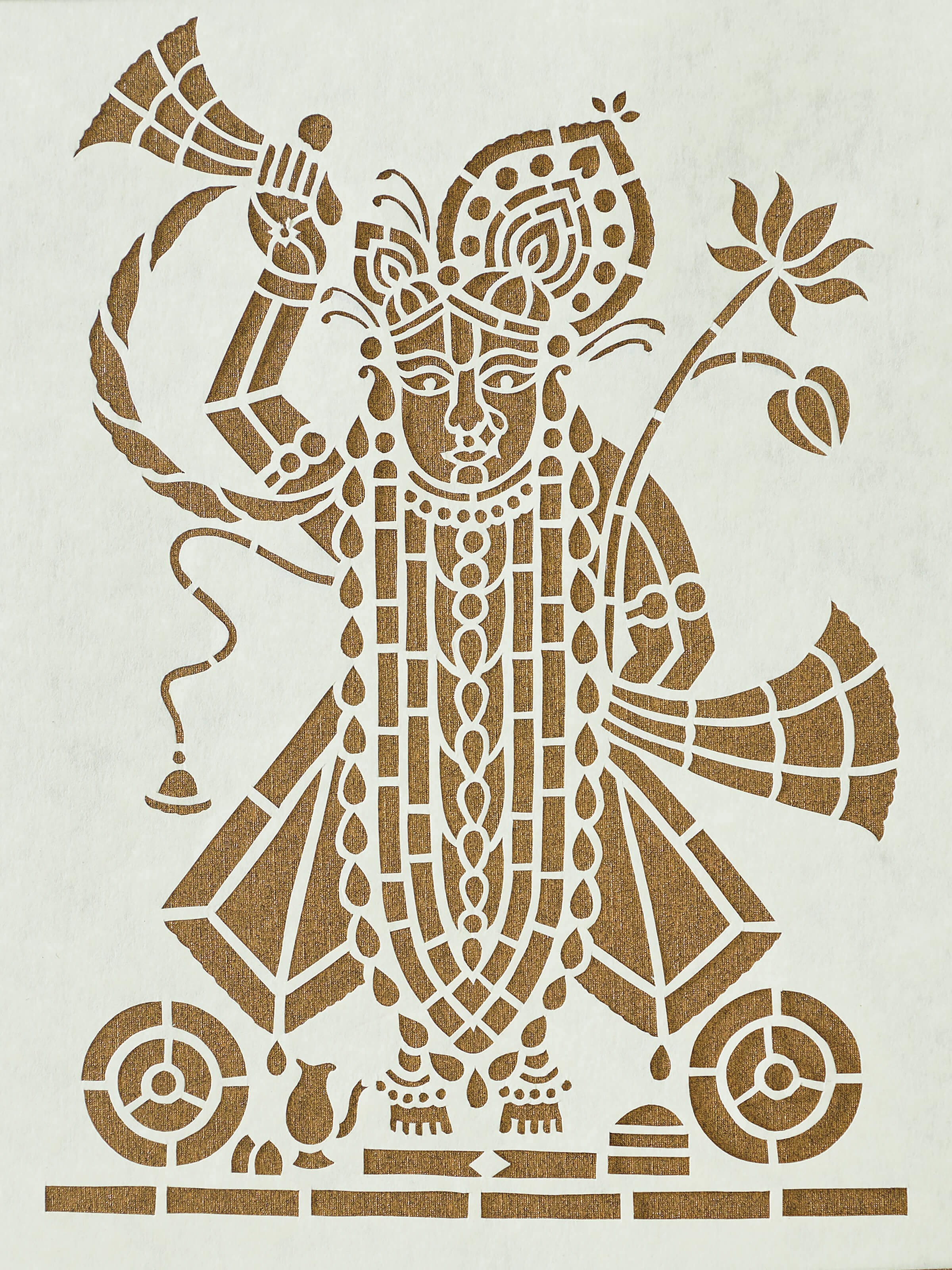 Full view of Sanjhi paper stencil Shreenathji wall art, emphasizing its elaborate design and artistic appeal.