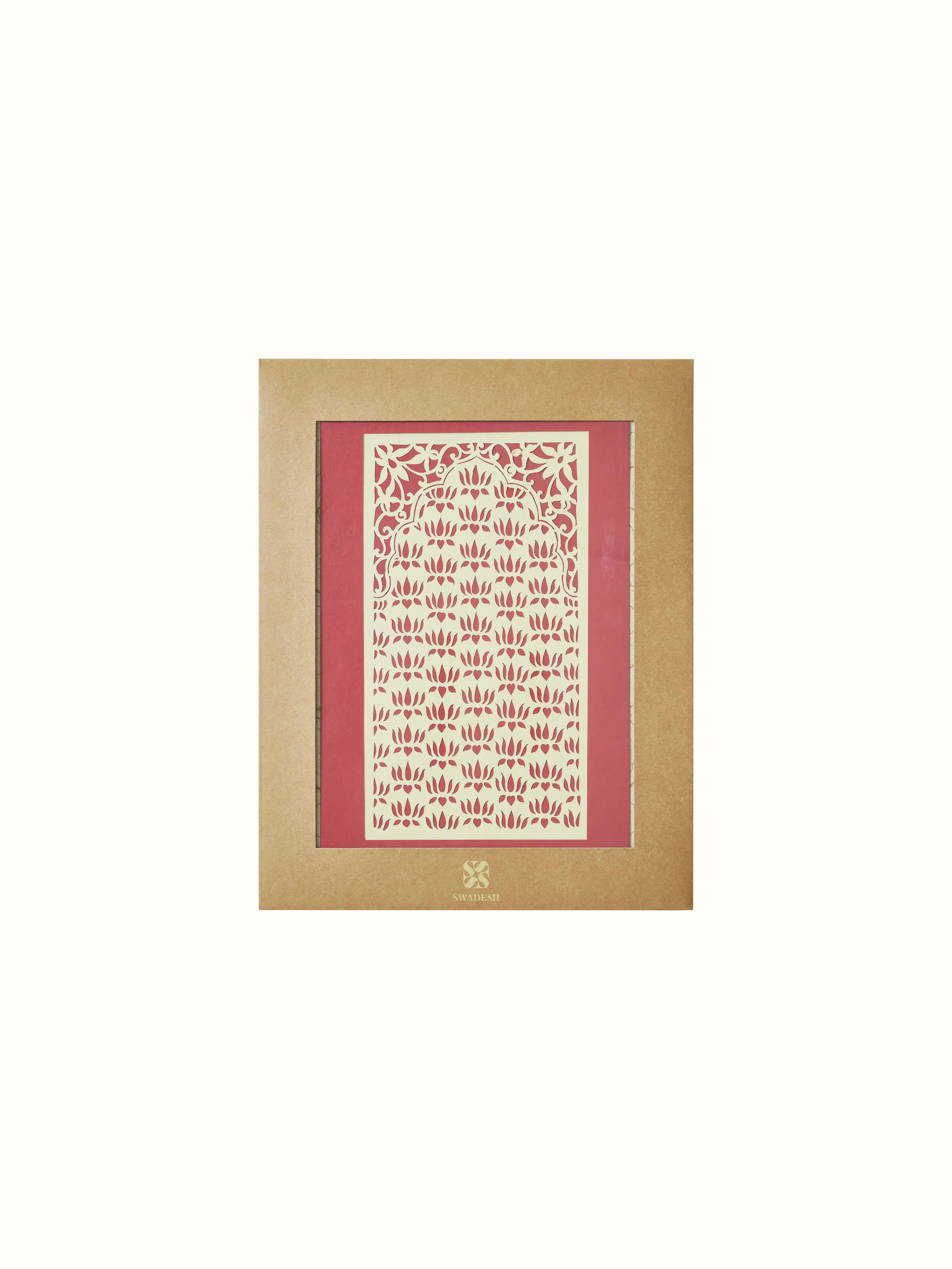 Detailed view of Sanjhi paper stencil lotus jaali wall art capturing the fine stencil cuts and intricate patterns