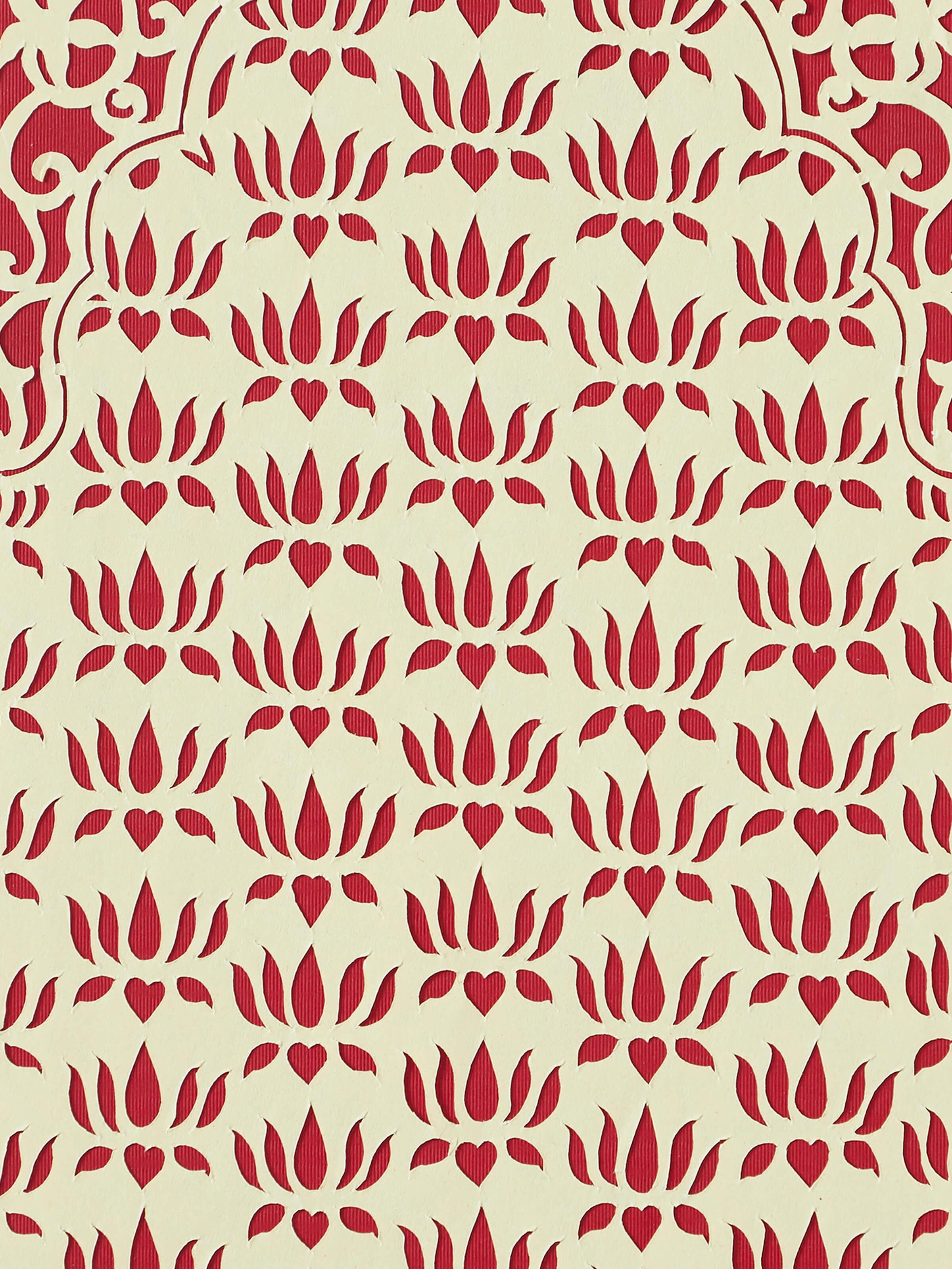 Angled view of Sanjhi paper stencil lotus jaali wall art showcasing the detailed and delicate design work