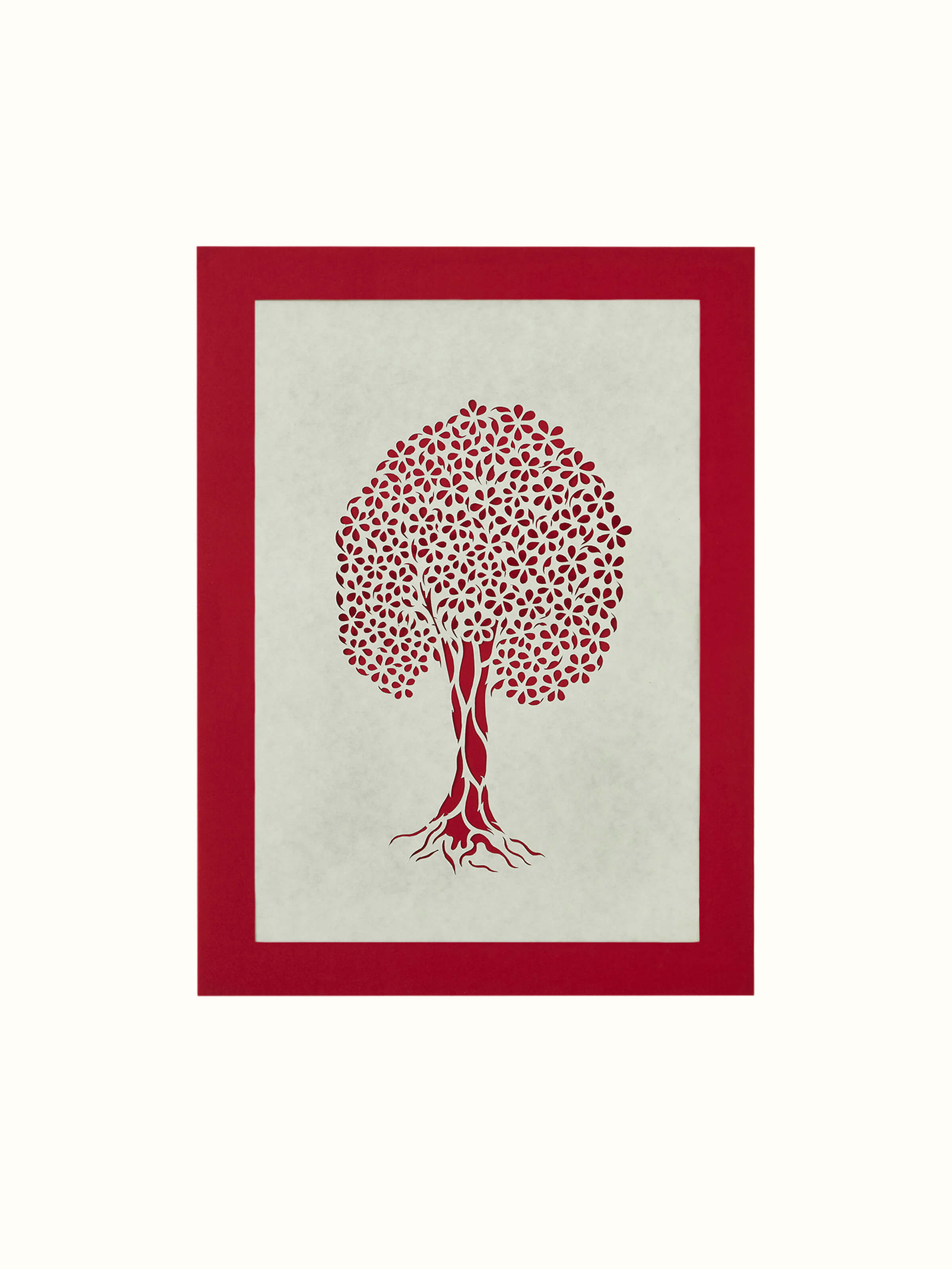 Front view of Sanjhi paper stencil Mughal tree wall art featuring intricate design