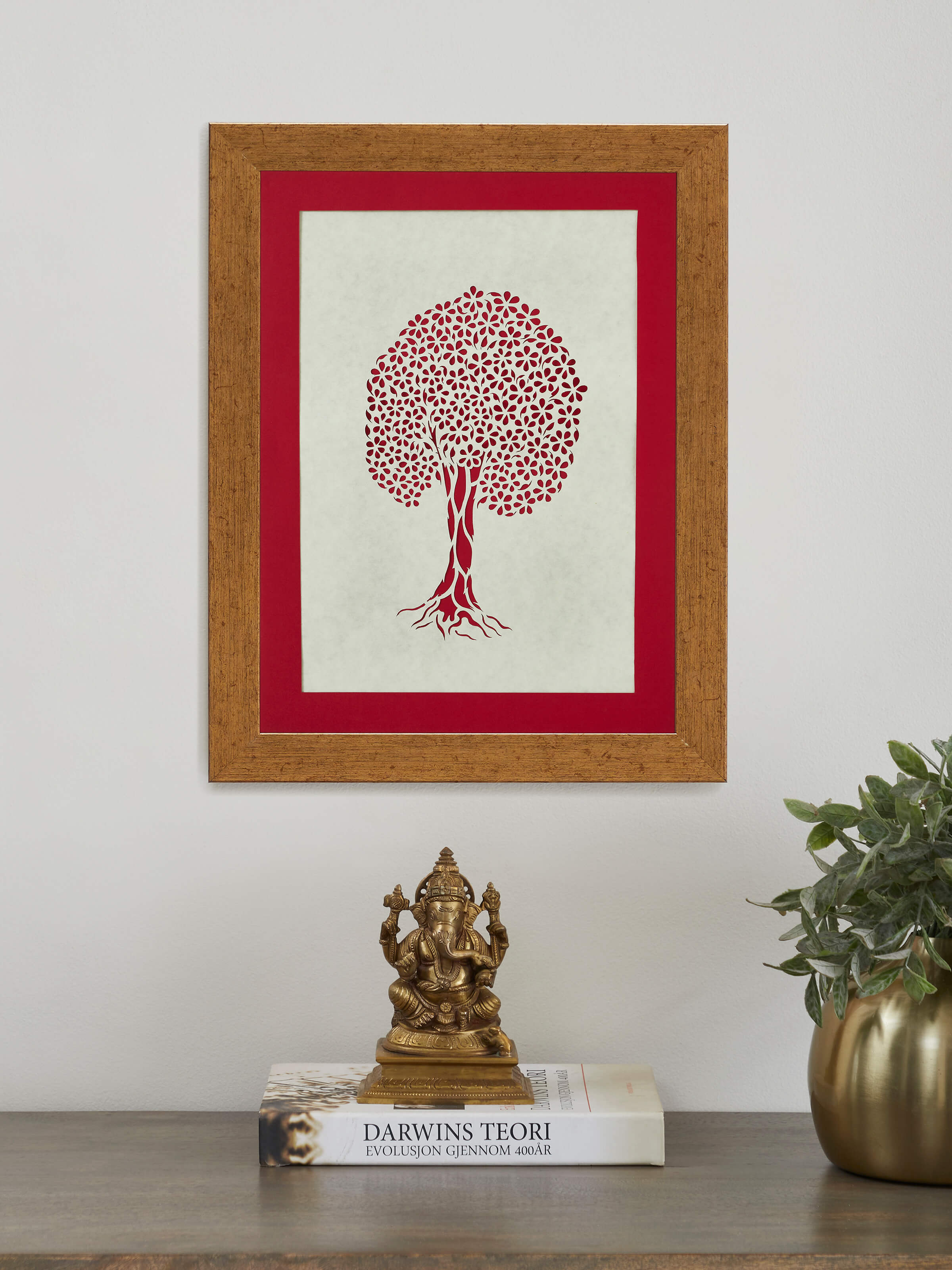 Detailed close-up of Sanjhi paper stencil Mughal tree wall art showcasing artistry