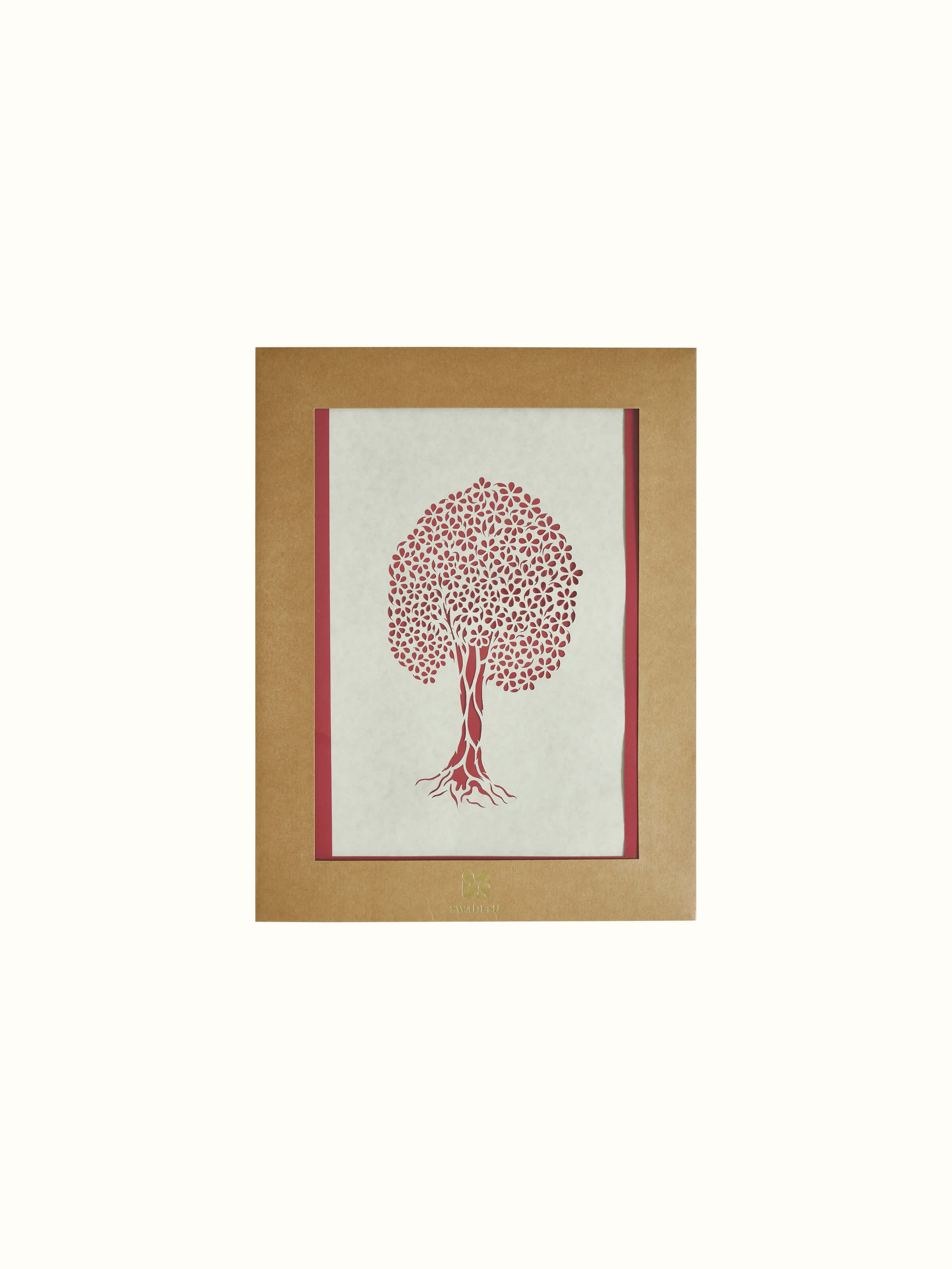 Side view of Sanjhi paper stencil Mughal tree wall art displaying detailed patterns