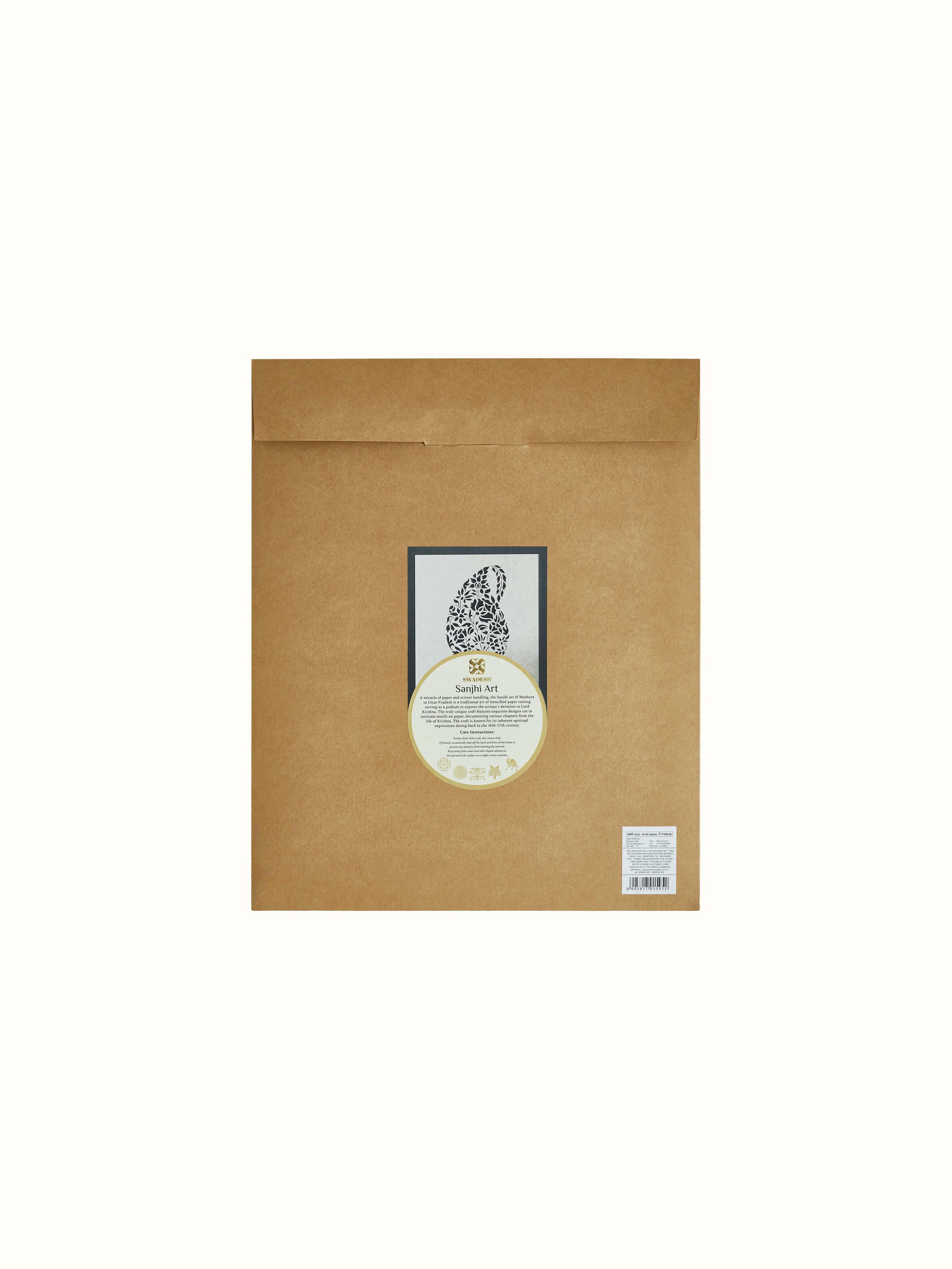 Full view of Sanjhi paper stencil Lord Vishnu Swaroop wall art, showcasing the complete stencil design and its elegance.