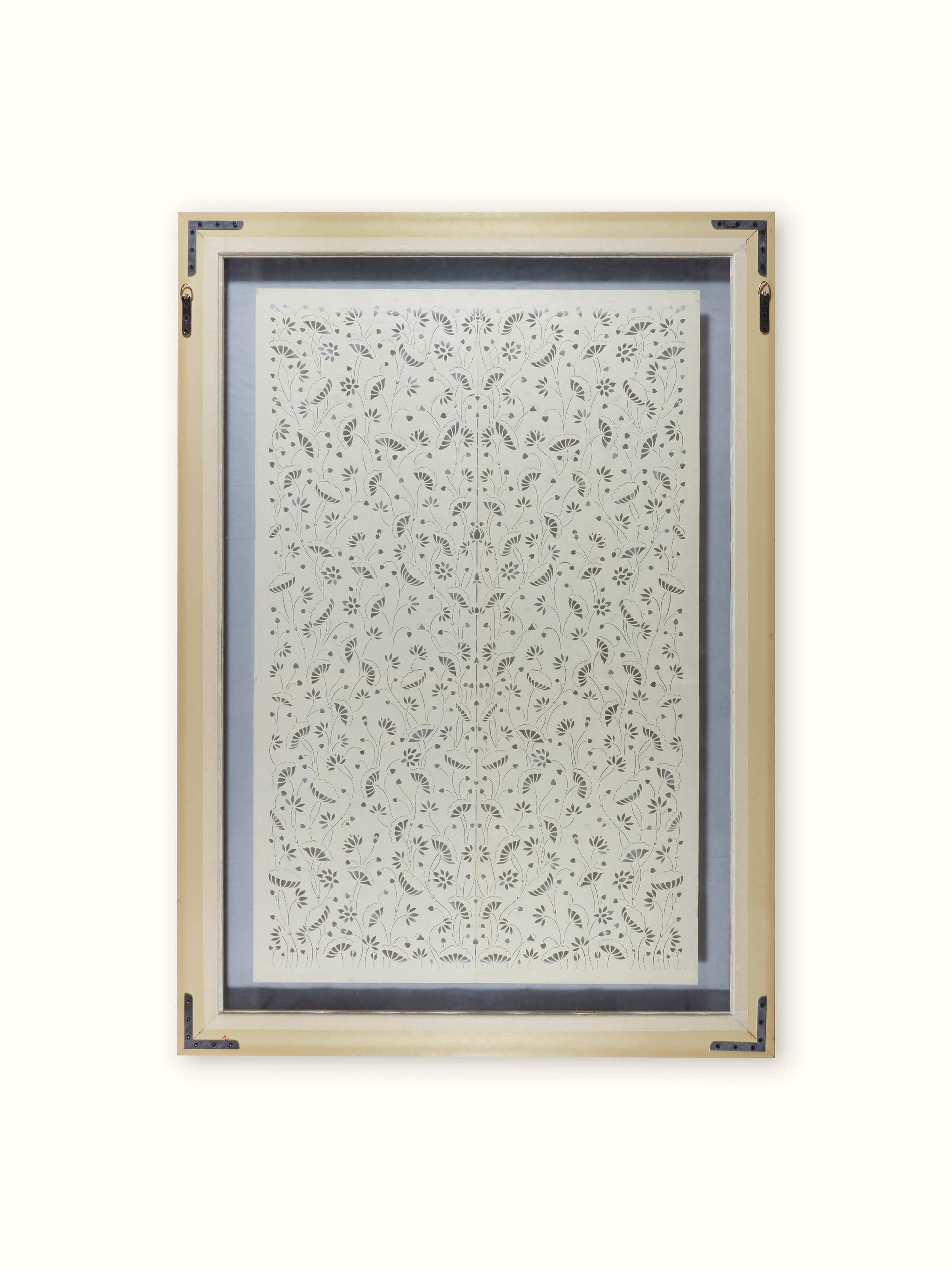 Back view of Sanjhi paper stencil kamal talai wall art showcasing the craftsmanship and backing material