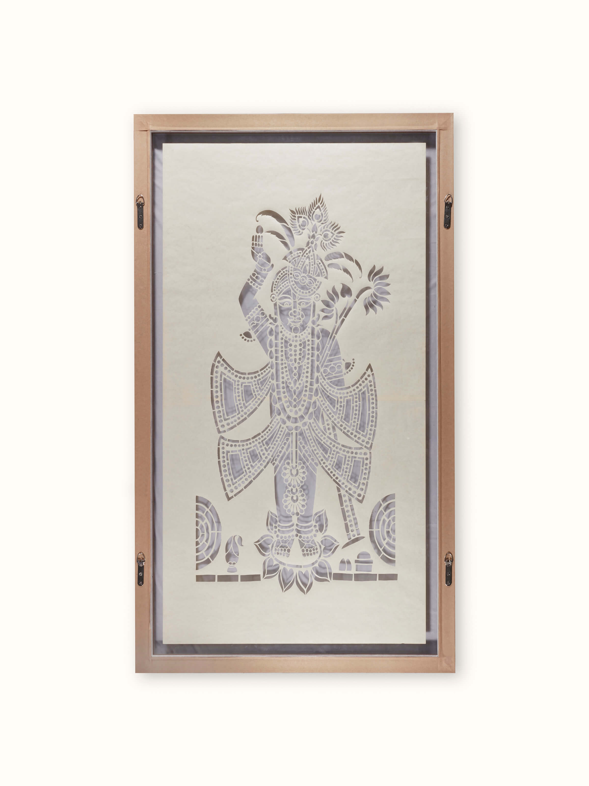 Detailed view of Sanjhi paper stencil wall art highlighting the rich traditional motifs and elegant design