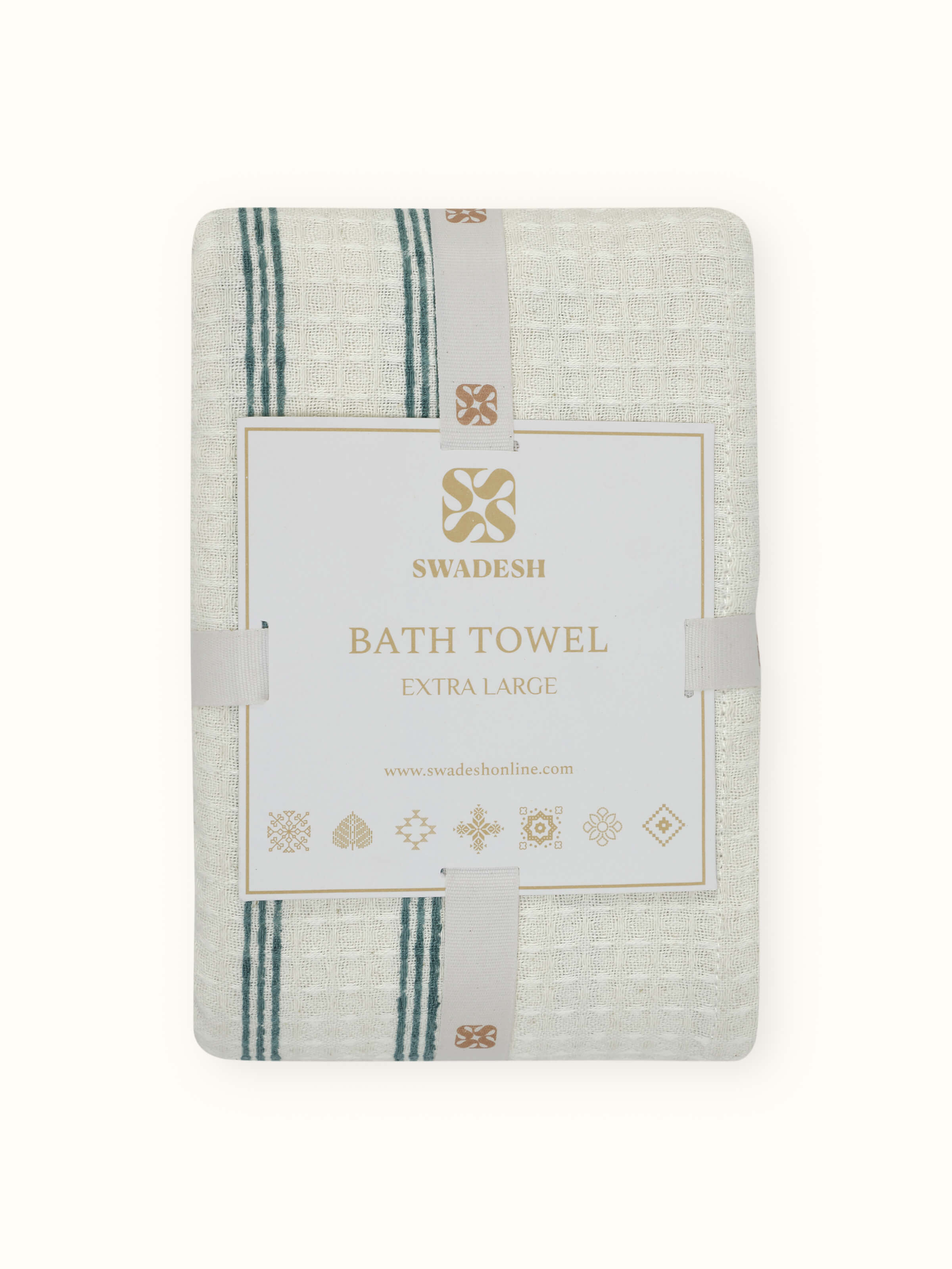 Side view of Palampore stripe yellow floral cotton Sanganeri block printed bath towel (XL) showing its plush texture and detailed floral pattern.