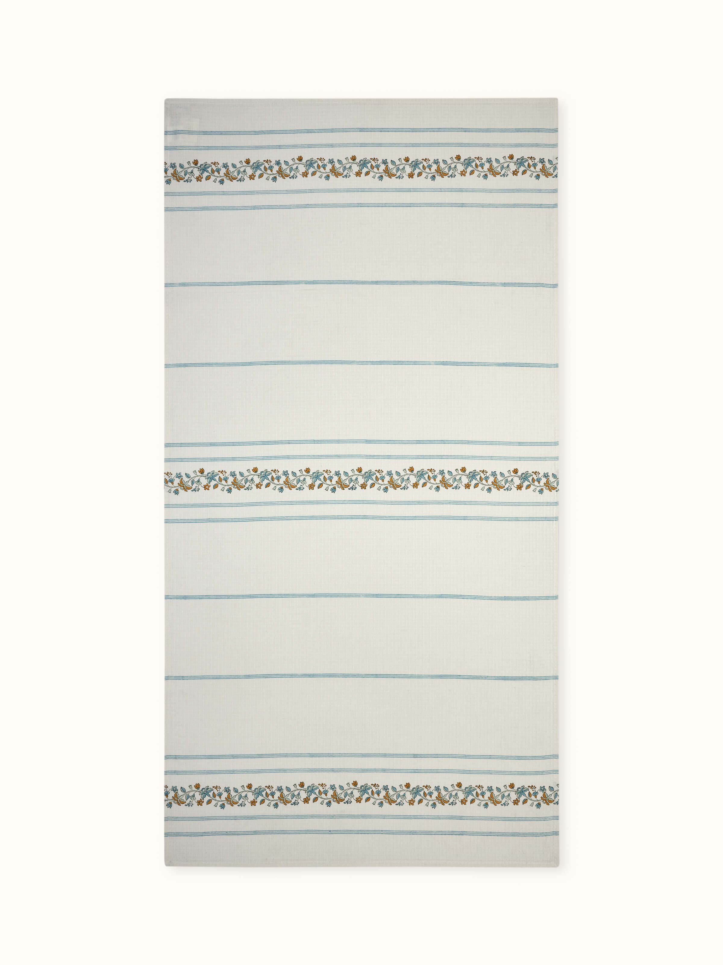 Full view of Palampore Stripe White Floral Cotton Sanganeri Block Printed Bath Towel (XL), showcasing the elegant floral design.