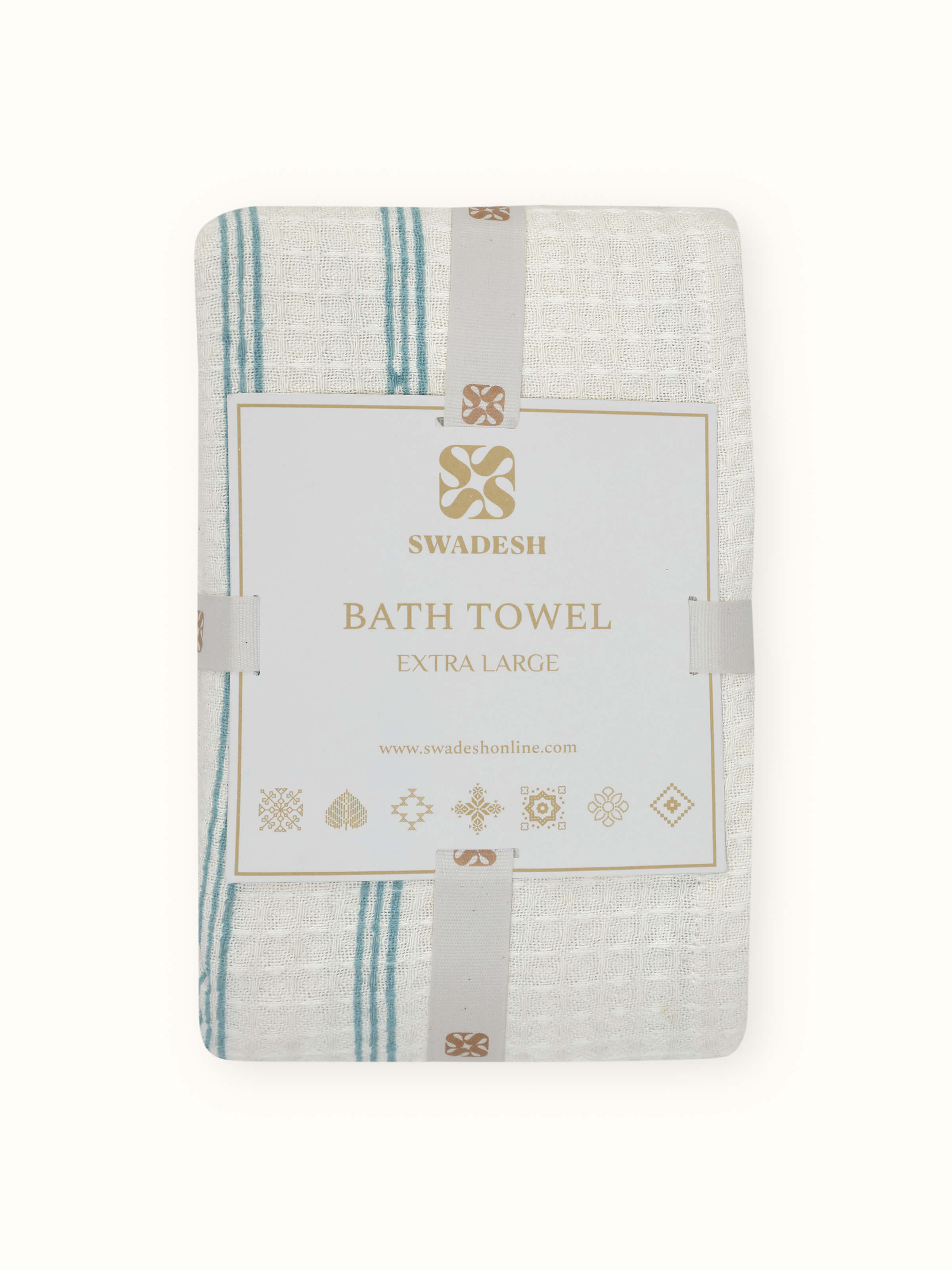 Full view of Palampore Stripe White Floral Cotton Sanganeri Block Printed Bath Towel (XL), emphasizing the towel’s elegant design and size.