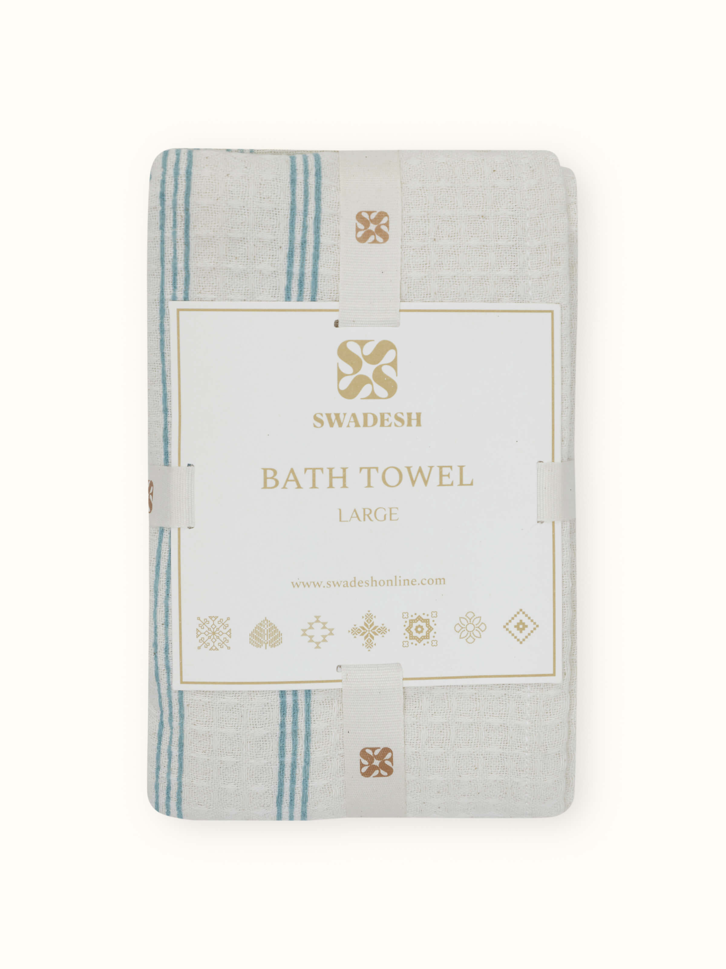 Palampore stripe white floral cotton Sanganeri block printed bath towel (L) with visible floral pattern.