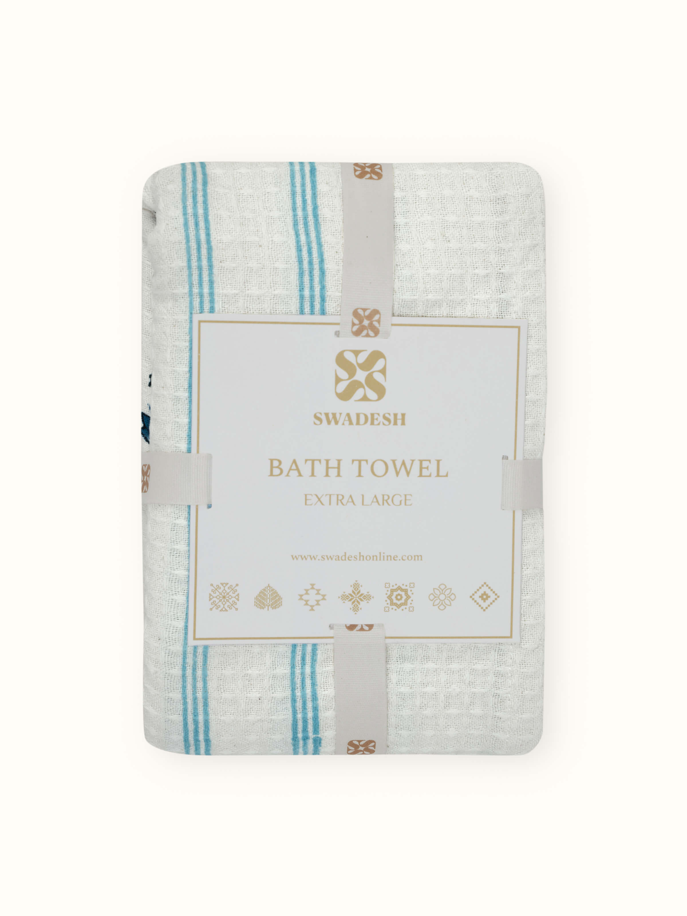 Palampore stripe blue floral cotton Sanganeri block printed bath towel (XL), featuring the towel’s overall design
