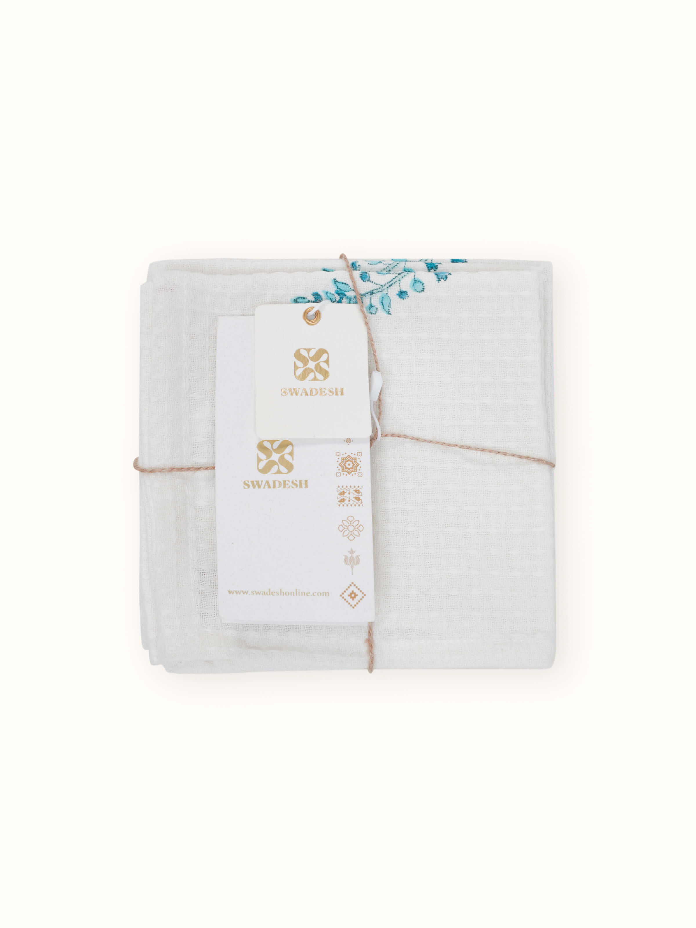 Full view of Palampore Blue Floral Cotton Sanganeri Block Printed Face Towels (4 pcs), displaying the set's coordinated design.